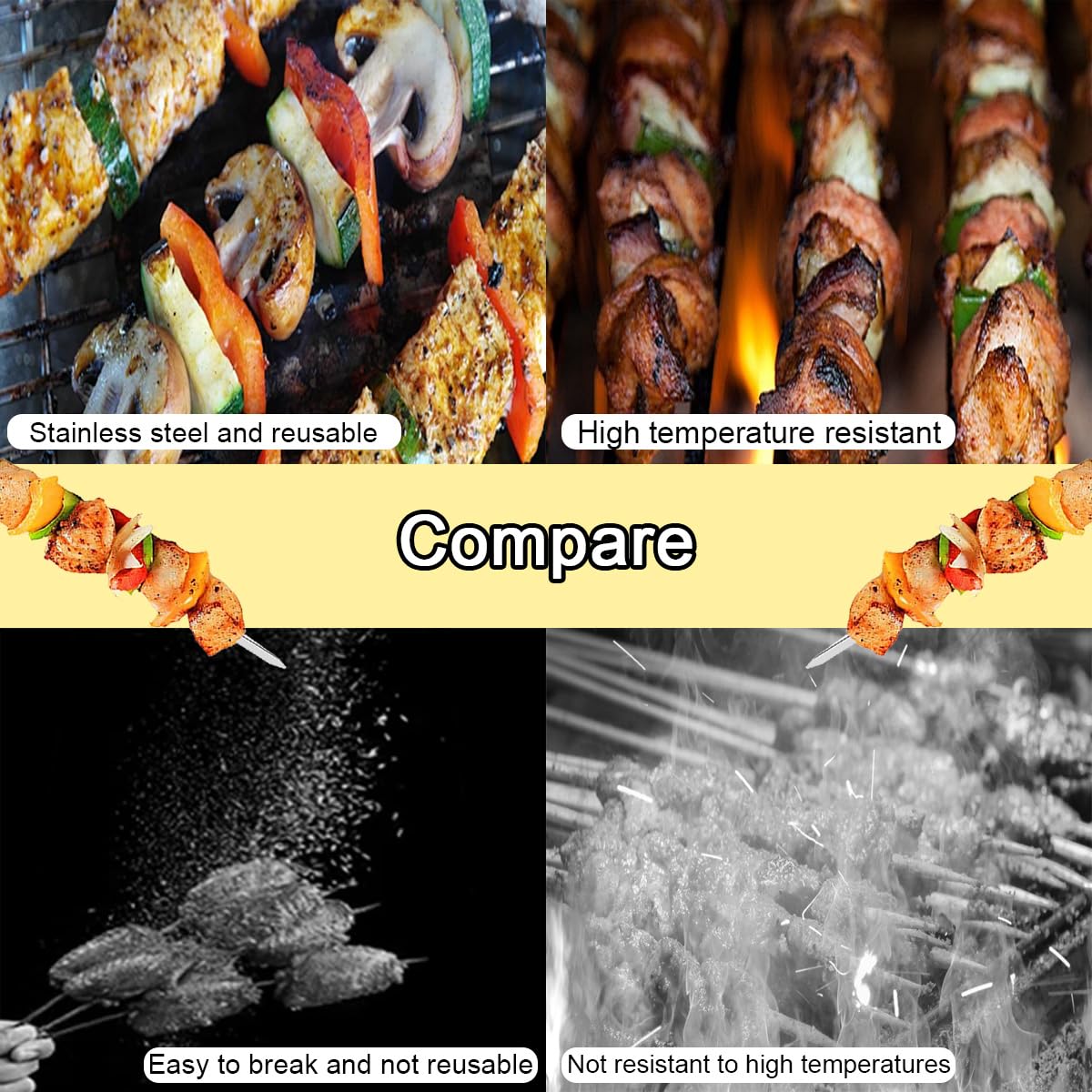 24 Spiedini Da BBQ In Acciaio Inox - 30 Cm Riutilizzabili Per Carne, Verdure E Grigliate - Foto 5