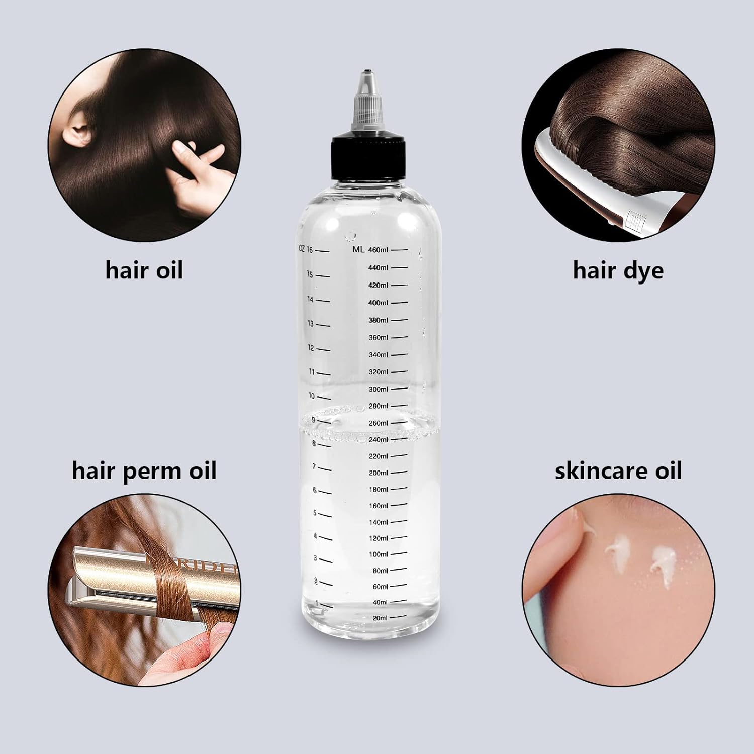 sdoot Applicator Bottle for Hair, Plastic Hair Dye Bottle Applicator 2 Packs, Hair Applicator Bottle with Scale, 16.9oz Oil Bottles for Hair with Twist Top Cap, Clear : Beauty & Personal Care