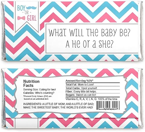 Miniatura 2 de Big Dot of Happiness Chevron Gender Reveal - Juego de envoltorios de barra de caramelo, baby shower o recuerdos de fiesta, 24