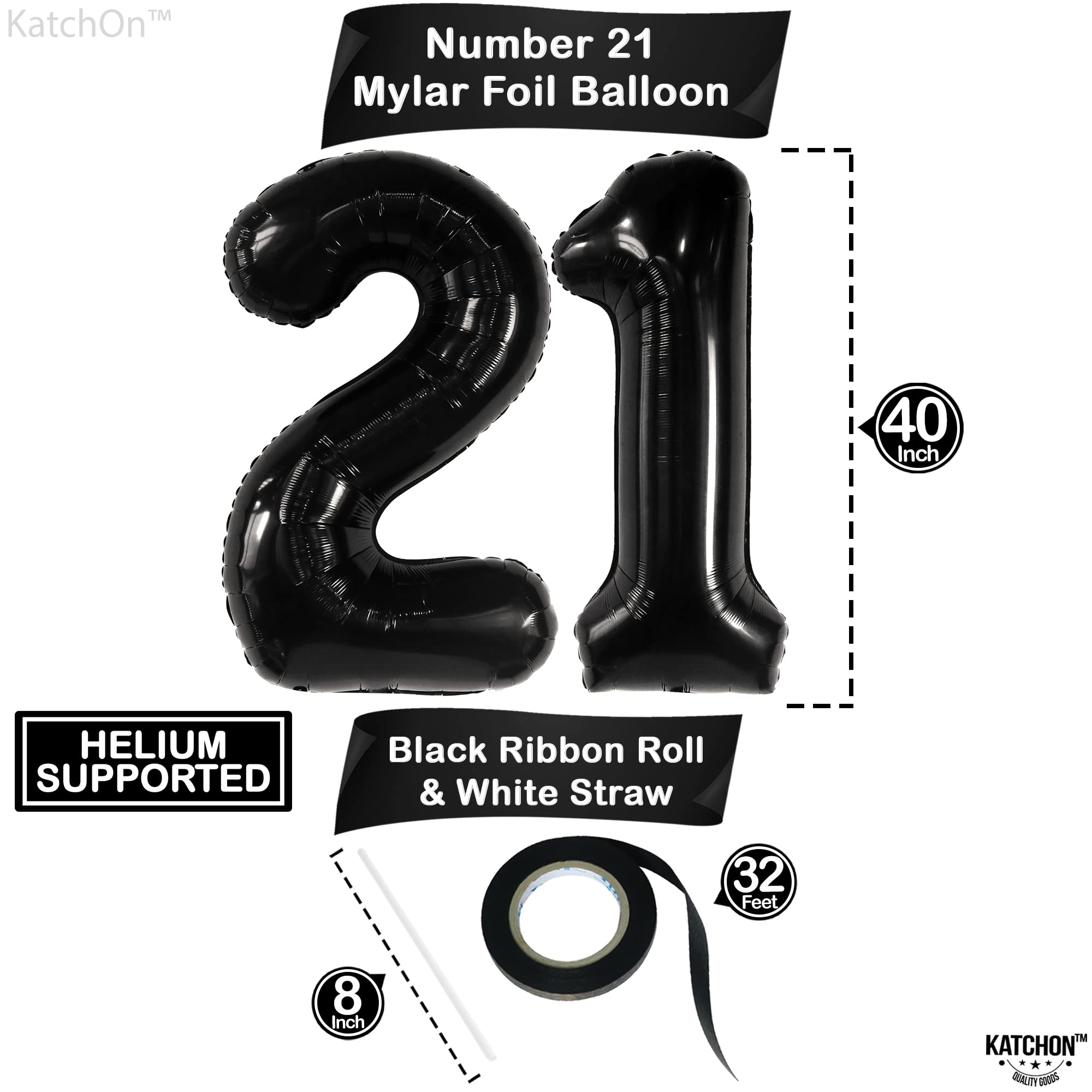 Amazon.com: KatchOn, Black 21 Balloon Number - 40 Inch | Black