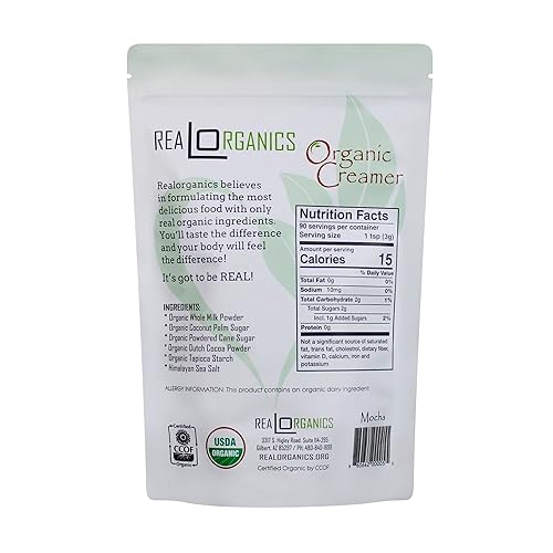 Miniatura 2 de Realorganics "PURE & SIMPLE" - Crema de café en polvo, 100% certificada orgánica, libre de rBST, sin OMG, sin gluten, sin químicos, sin aditivos ni