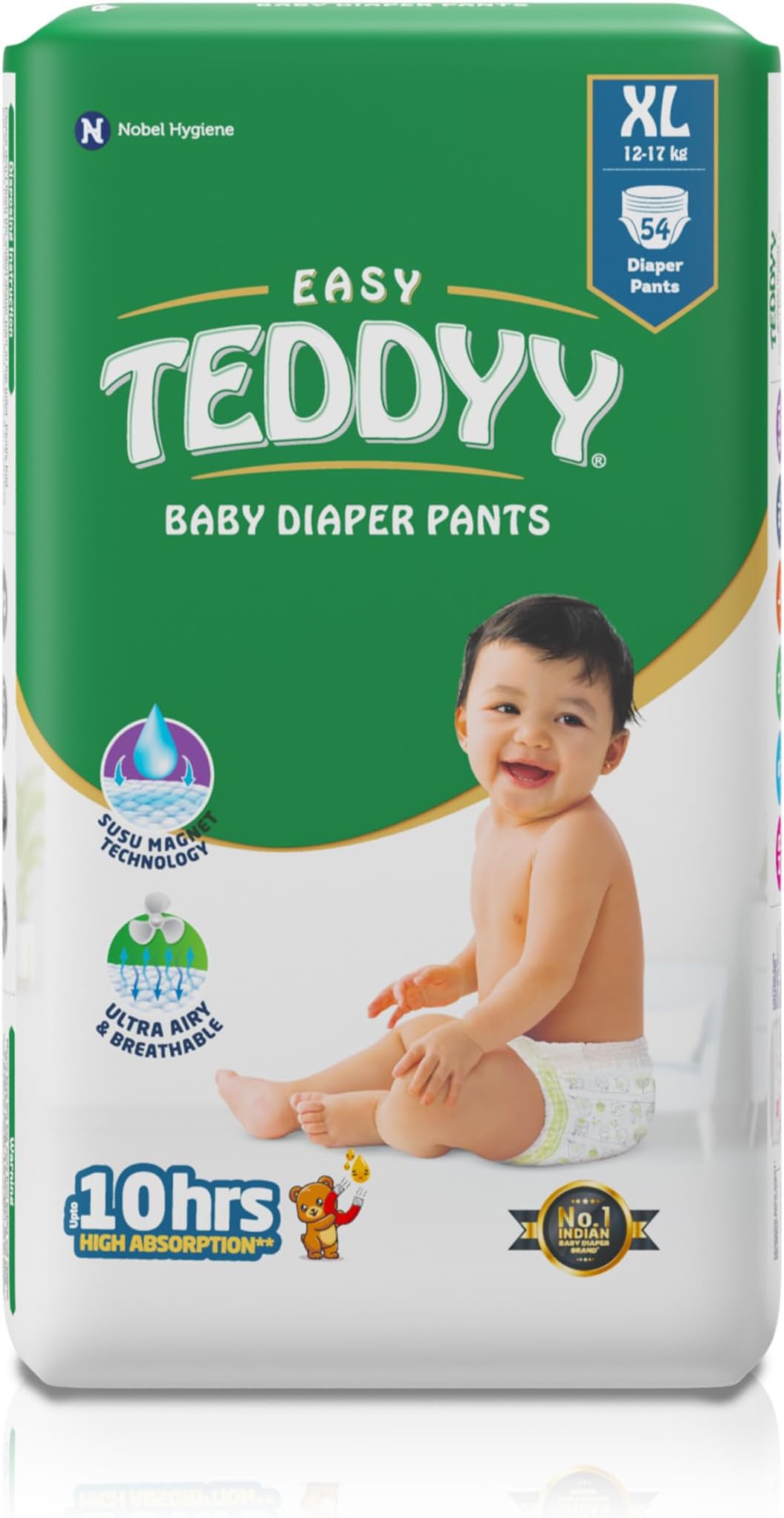 TEDDYY Baby Easy Pant Diapers Extra Large 54 Count (Pack of 1), 12-17 kgs, 10 hrs Leak Protection, Anti - Bacterial