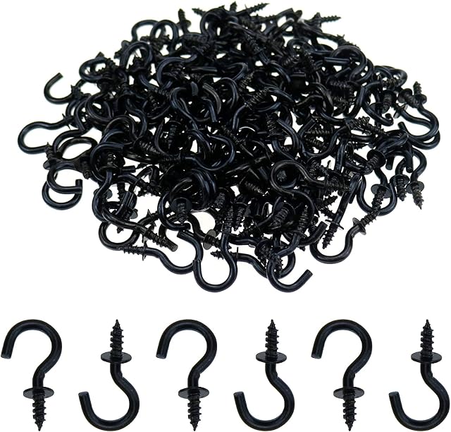 Mini Ceiling Screw Hooks, 200 Pieces 1/2 Inch Cup Hooks Screw-in Hooks for Hanging Plants Mug Arts Decorations, Black