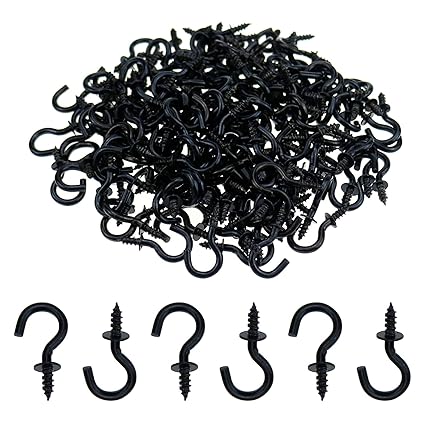 Mini Ceiling Screw Hooks, 200 Pieces 1/2 Inch Cup Hooks Screw-in Hooks for Hanging Plants Mug Arts Decorations, Black