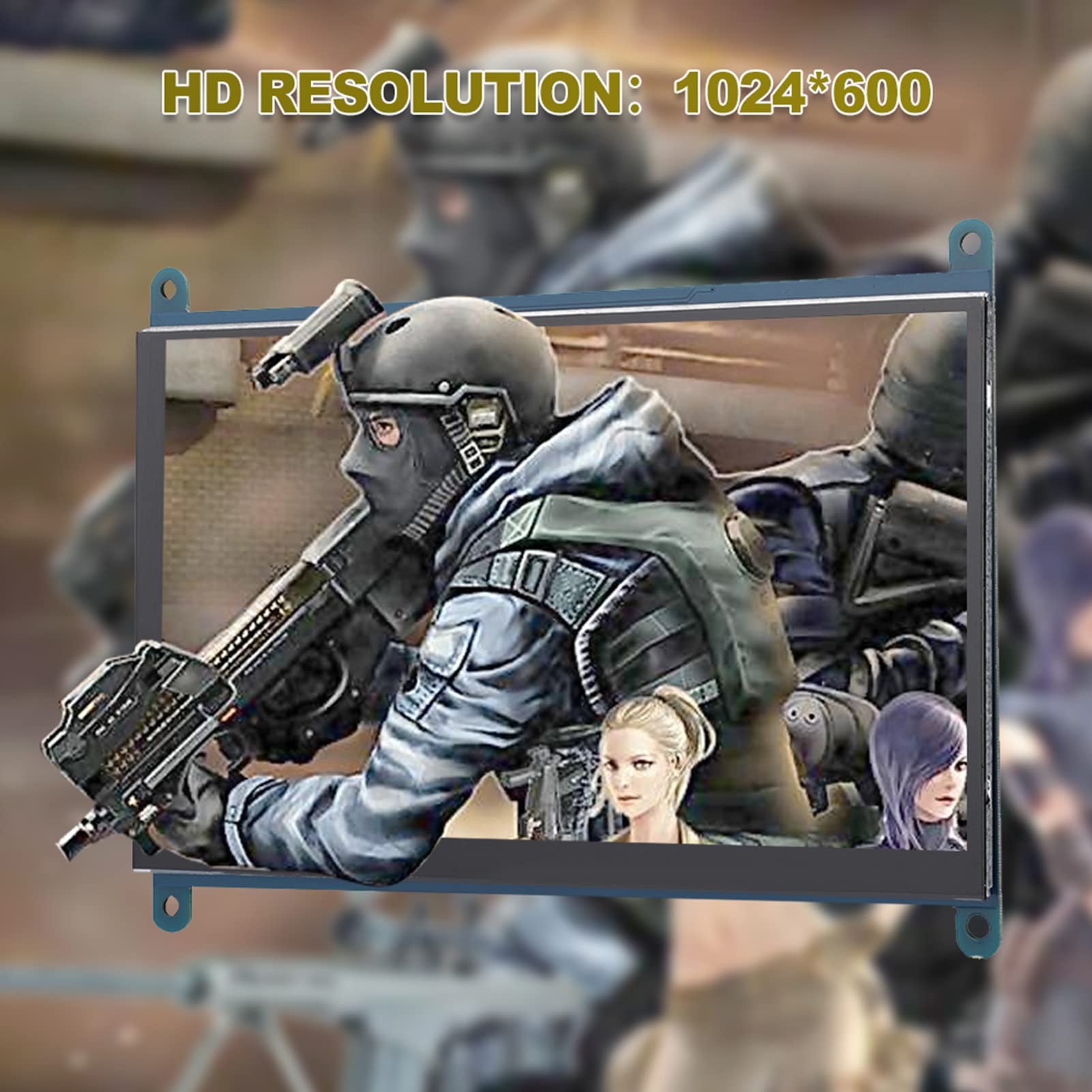 Monitor LCD 7 pollici 1024x600, Schermo di Controllo ad Alta Definizione Risoluzione Ultra HD Touchscreen capacitivo, Driver integrato Angolo di visione ampio Compatibile con dispositivi video HD