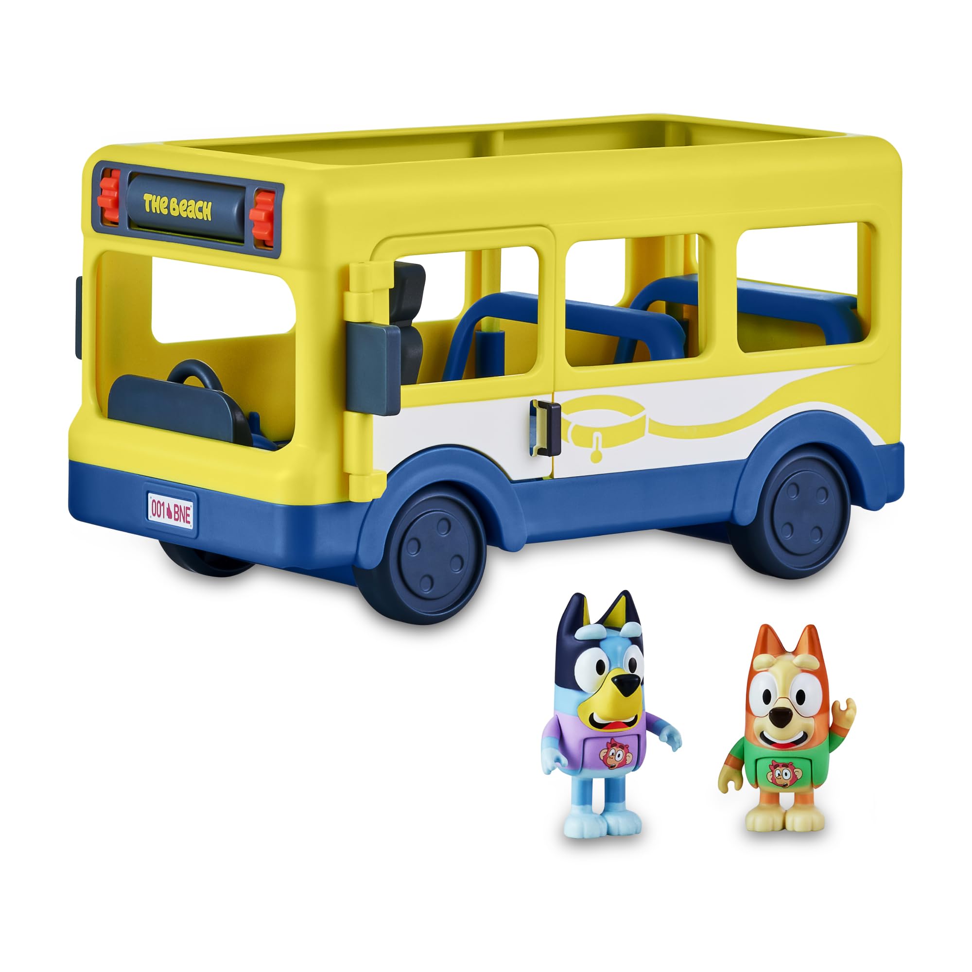 Bluey - School Bus, autobús para el Cole 2 Figuras con Bingo Personajes de la Serie de Dibujos inantil, Cartel con Destino de Ruta Giratorio, niños y niñas + 3 años, Famosa (BLY39010)