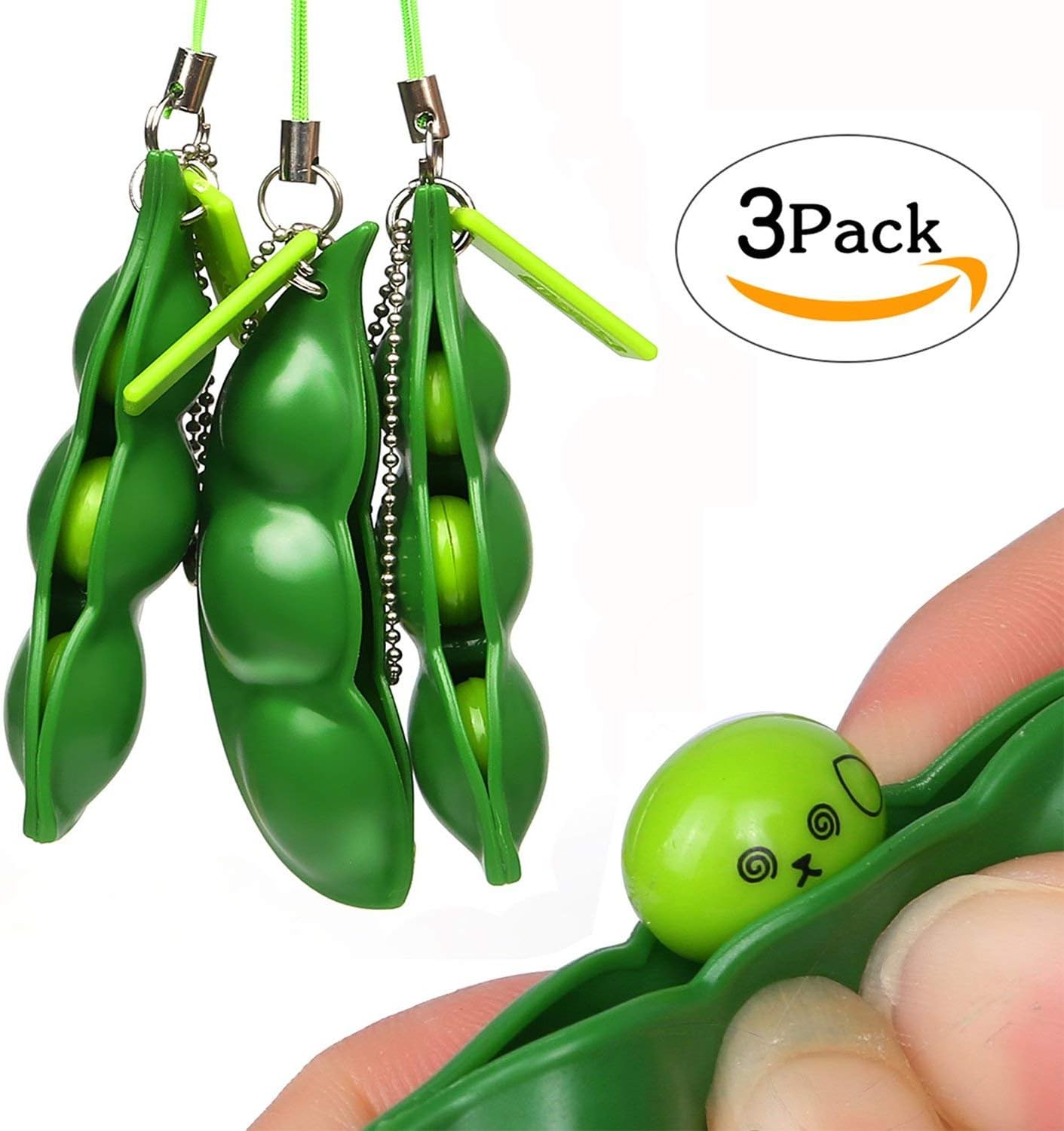 Zauber Squeeze Bean Keychain ADHD Fidget Toys Squishy Pea Pod Stress Toy for Kids 3PCS