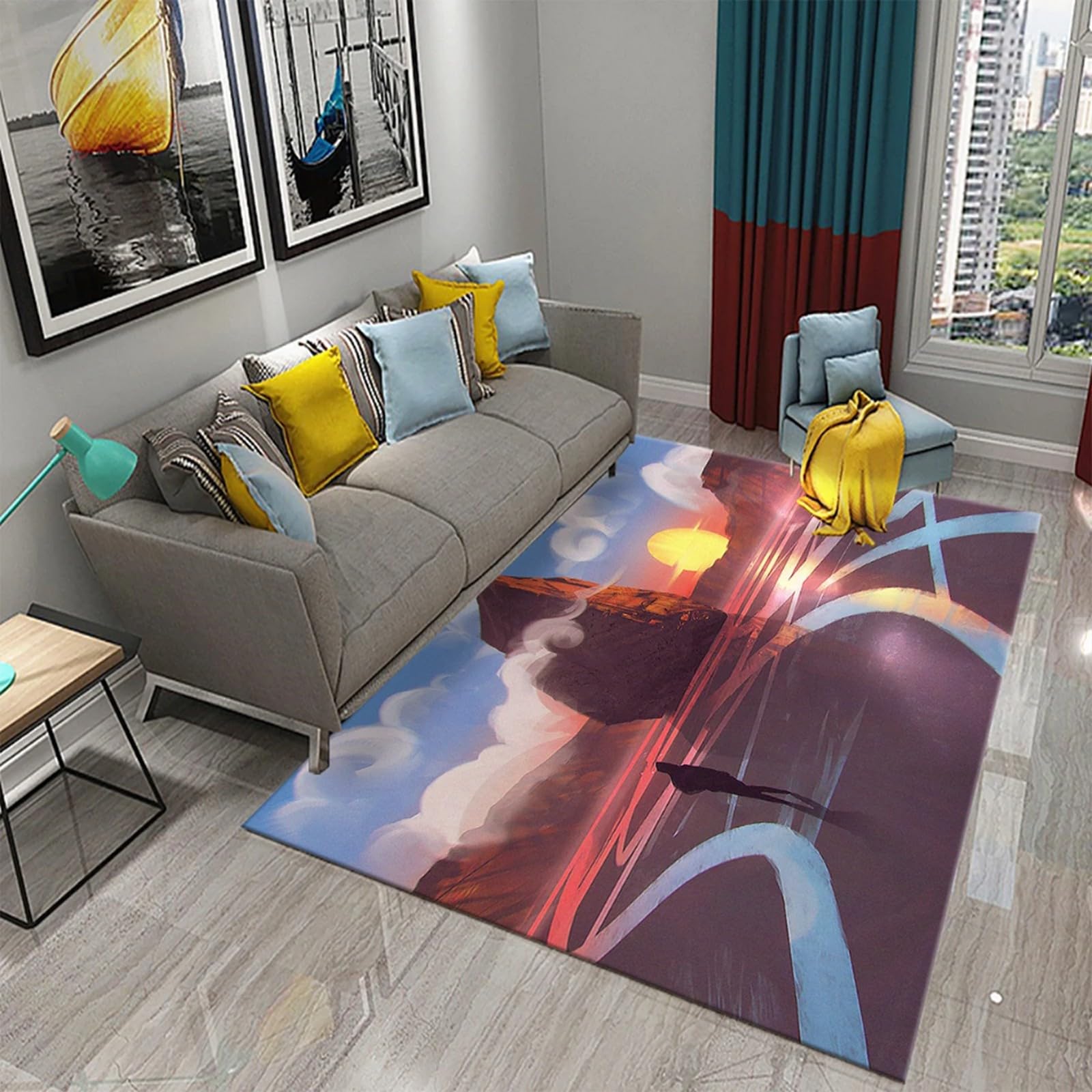 Machine Washable Modern Rug - Sunrise And Sunset Landscape Rug For Doorway Entryway Rugs For Living Room Non Slip Non Shedding Carpet For Bedroom Kitchen 80 X 120 Cm Home Kindergarten N-3304603368121