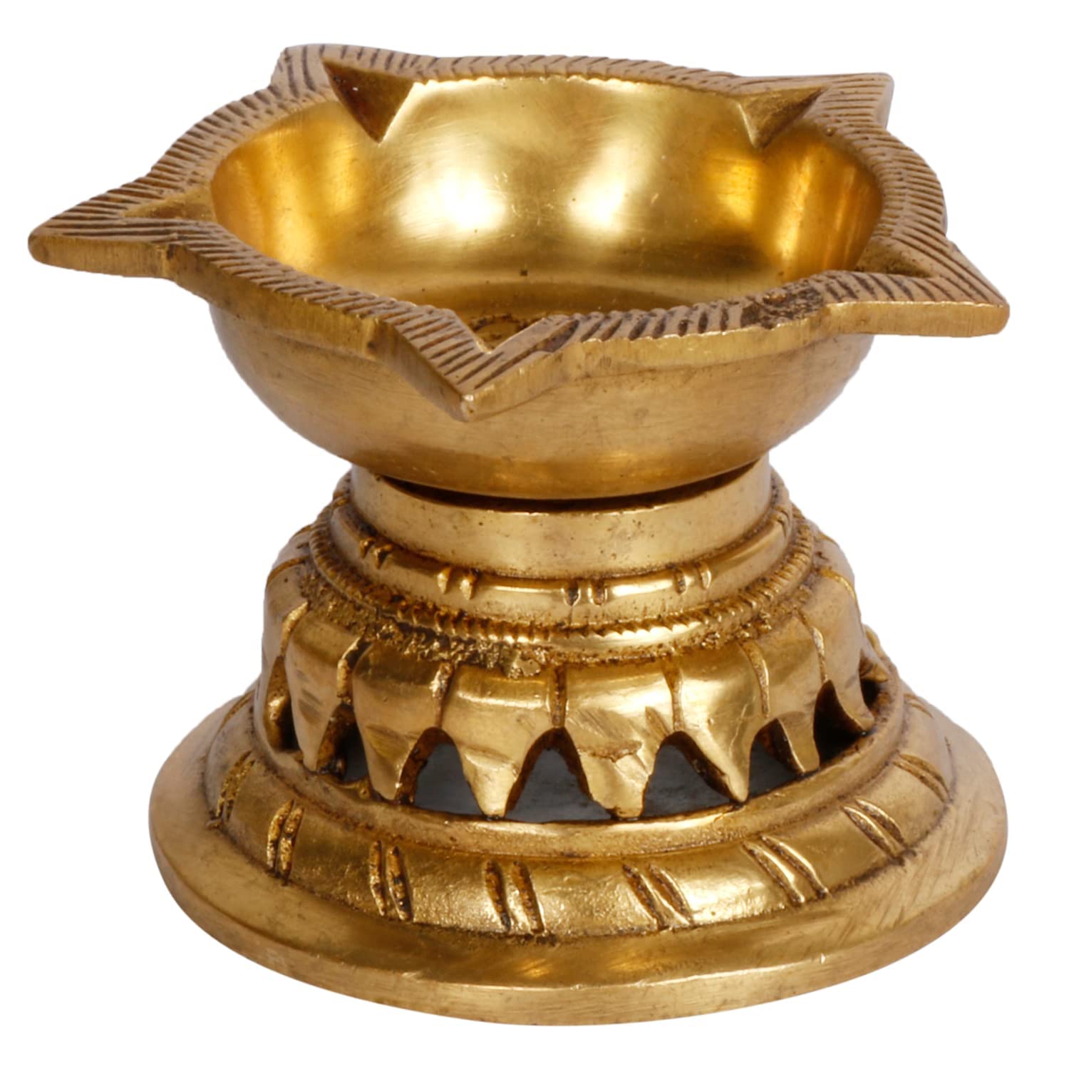 Kartique Brass Large Size Oil Lamp Diya for Temple Aarti Pooja Camphor Kapur Burner Hand held Dia Puja Jyot - Image 4 thumbnail