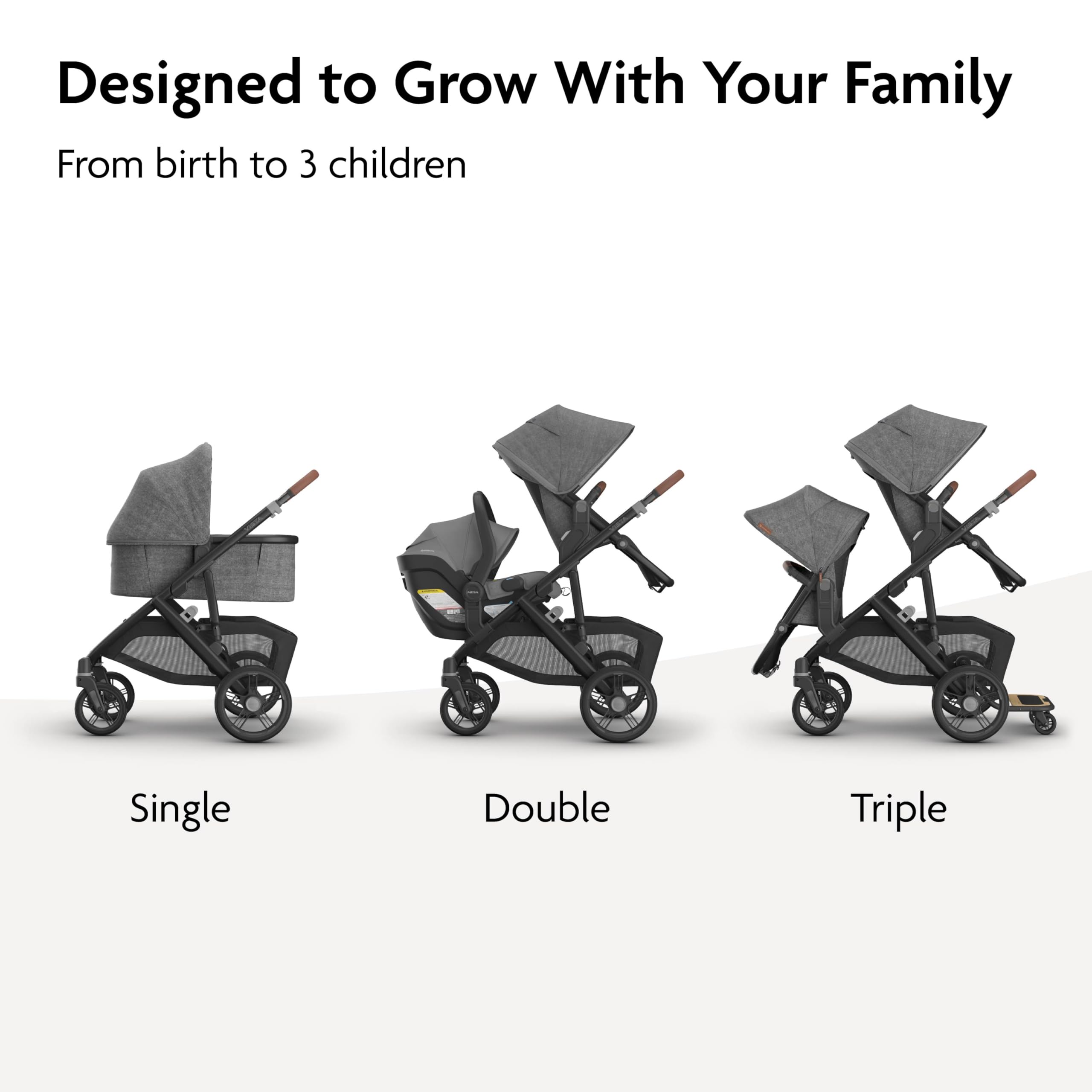 UPPAbaby Vista V3 Convertible Single-to-Double Stroller for Baby & Toddler, 30+ Configurations, Car Seat Compatible, All-Wheel Suspension, XL Basket – Ada (Sandstone Mélange/Carbon Frame)