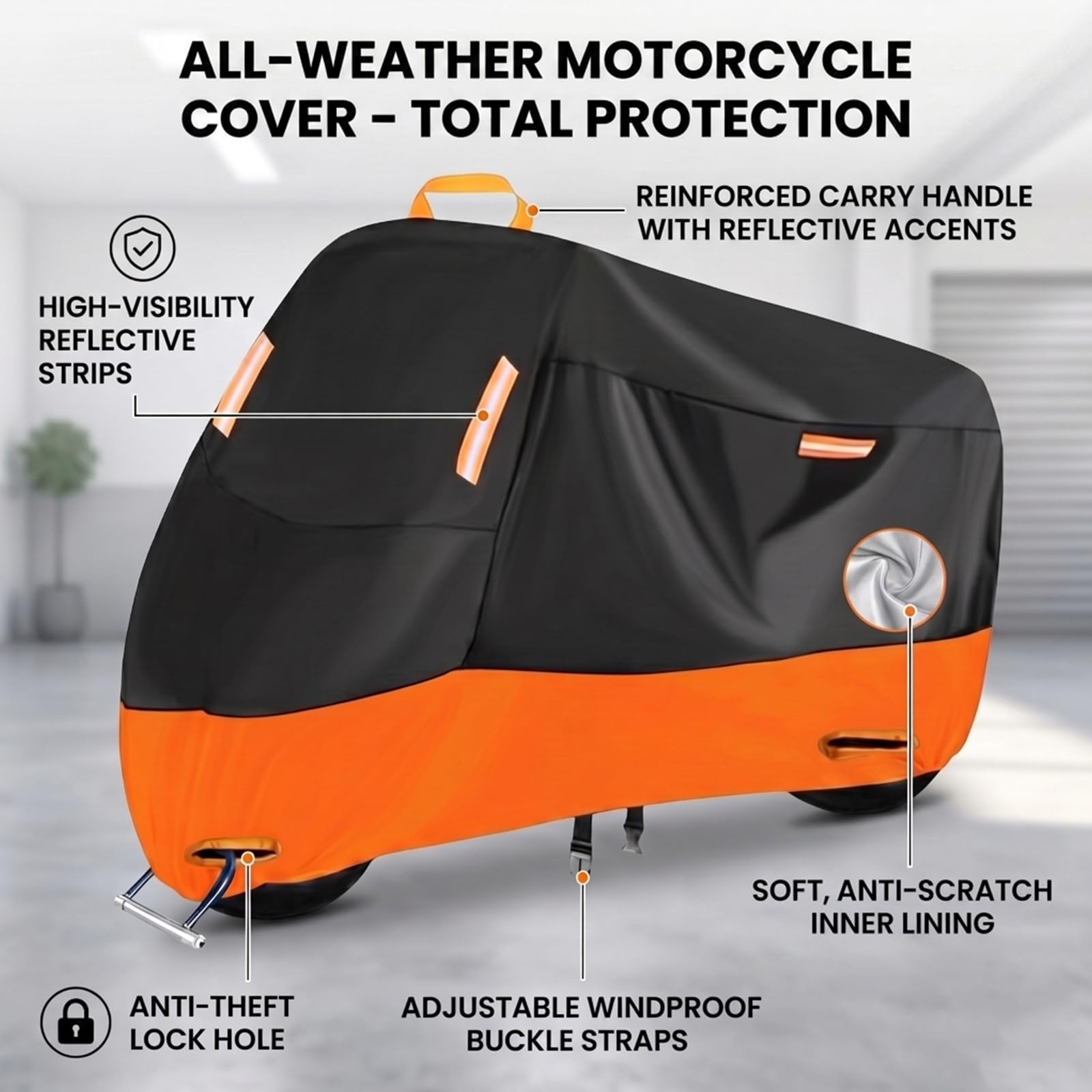 Telo Coprimoto Impermeabile per Ducati Hypermotard 950 2019-2024, Esterno 210D Poliestere Copertura Moto Protezione UV Antivento con Fori Antifurto e Strisce Riflettenti
