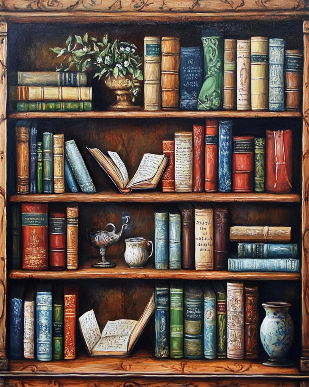 RKFLGEW DIY Bead Embroidery Kit Oil Paintings On Bookshelves 30x40cm