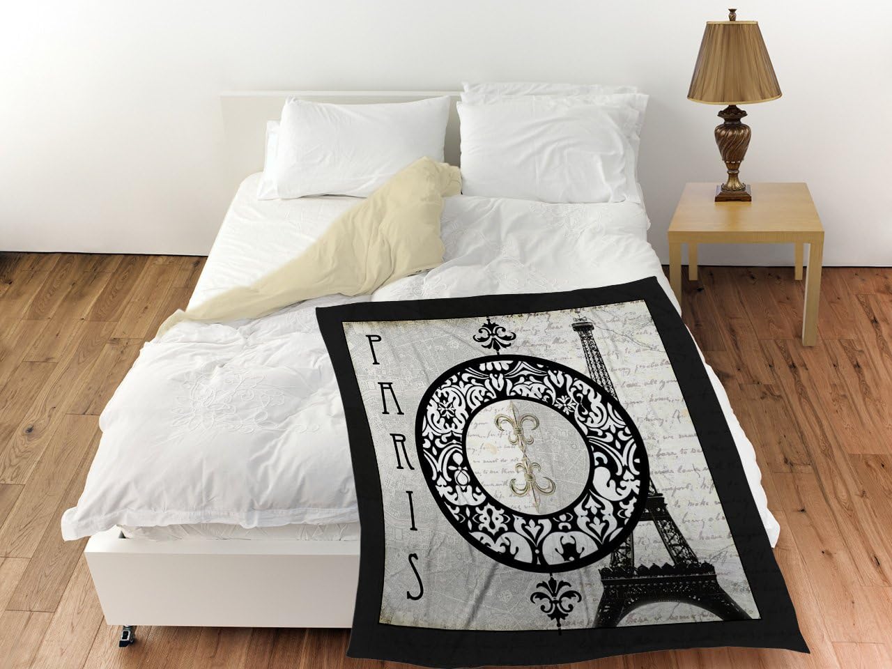 Manual Woodworkers & Weavers Coral Fleece Throw, 60 by 80-Inch, Paris Circle Eiffel Tower