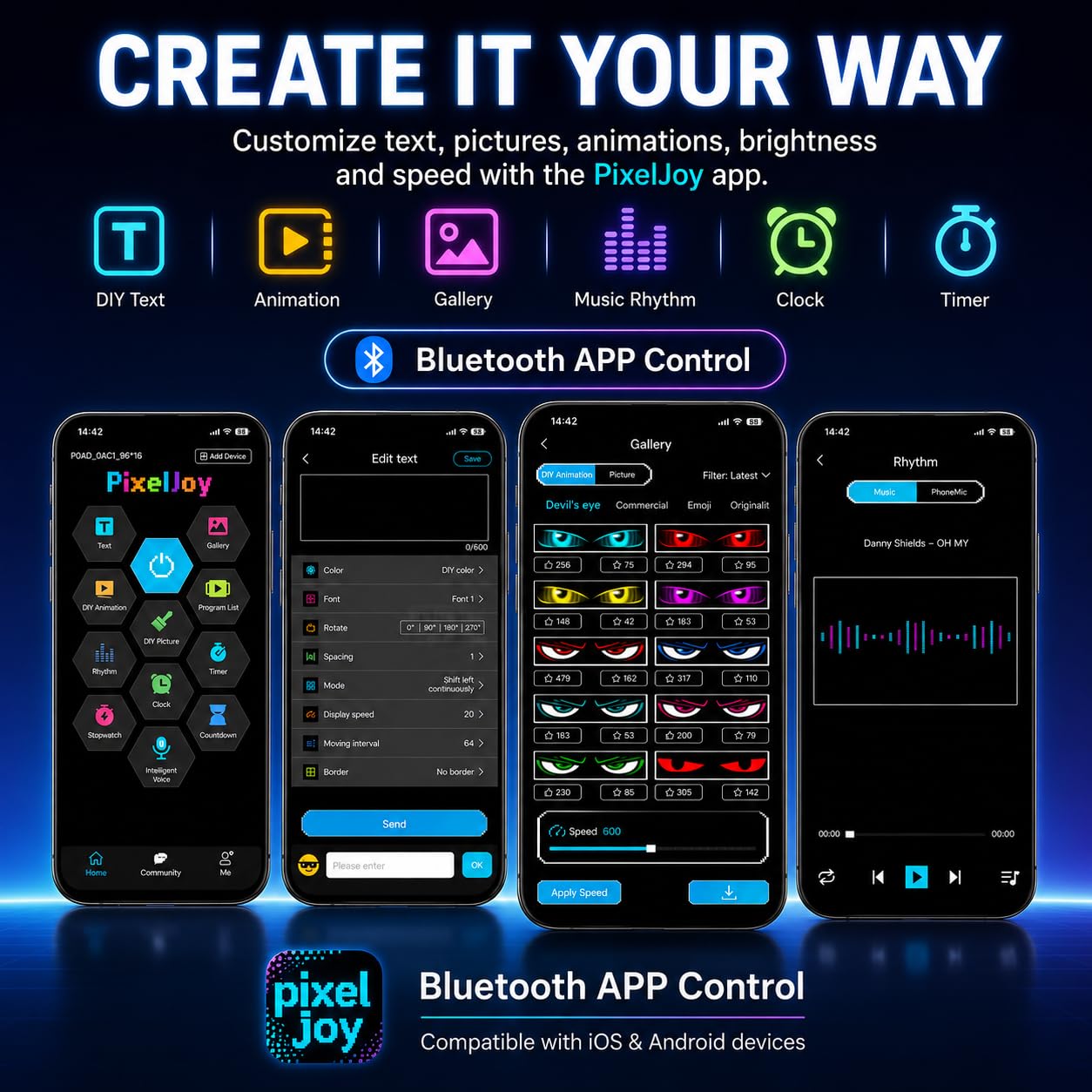 Pannello LED RGB programmabile 90 × 20 cm con app e telecomando | Grande schermo LED flessibile per mostrare testi, messaggi e animazioni in vetrine, negozi, camion ed eventi.
