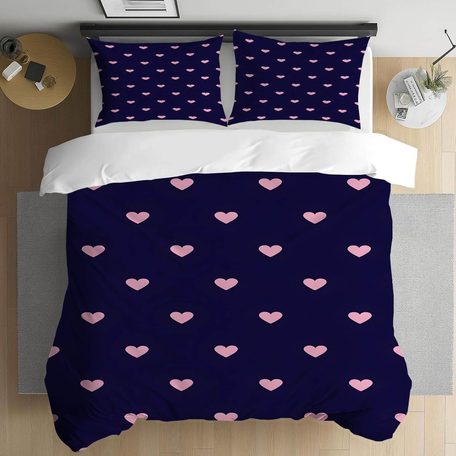Housse de couette 2 personnes à motifs macarons pour une décoration romantique de chambre adulte