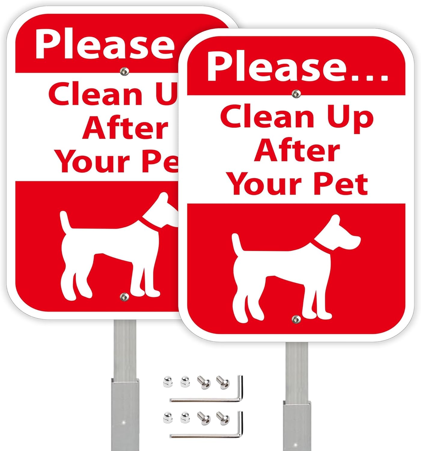 Please Clean Up After Your Pet Yard Sign with 28" Metal Stake, 12x8 inches No Pooping Dog Signs, Rustproof Aluminum,2Pack No Dog Waste Signs