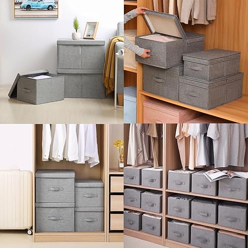Miniatura 6 de Paquete de 2 contenedores de almacenamiento de tela con tapas, contenedores plegables de almacenamiento de ropa con tapa, cajas de almacenamiento de