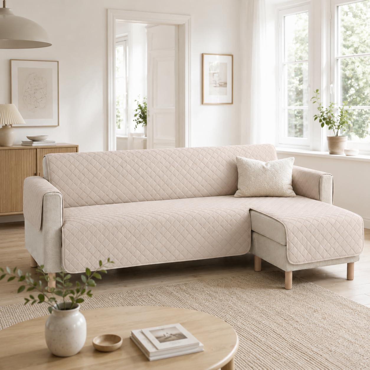 Lanovenanube - Funda Chaise Longue Acolchado Mallorca - Práctica Reversible 240 cm - Color Marfil