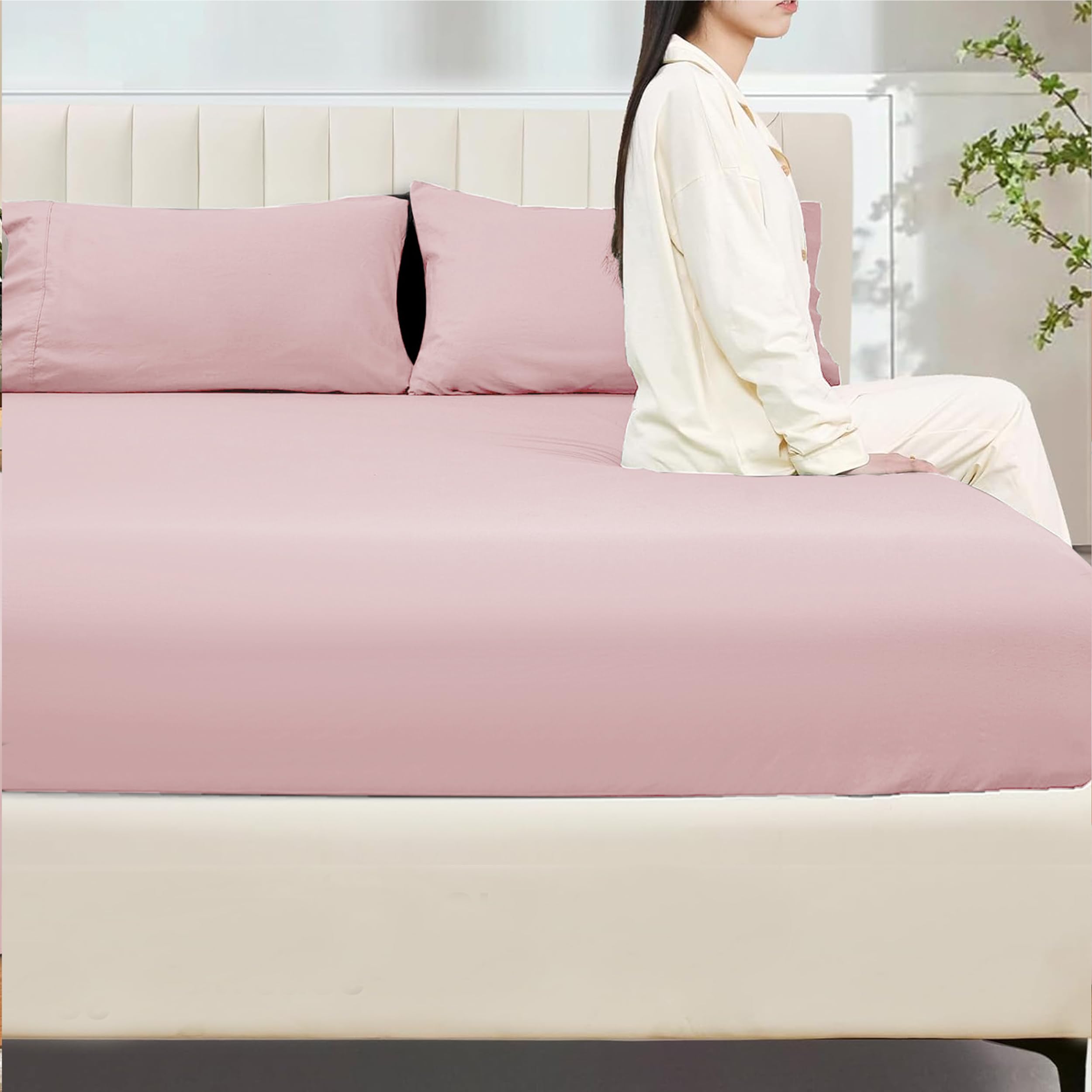 My home store Fitted Sheet 100% Egyptian Cotton 300TC Hotel Quantity 30 cm Fitted Bedsheets (Blush Pink, Double) - Image 2