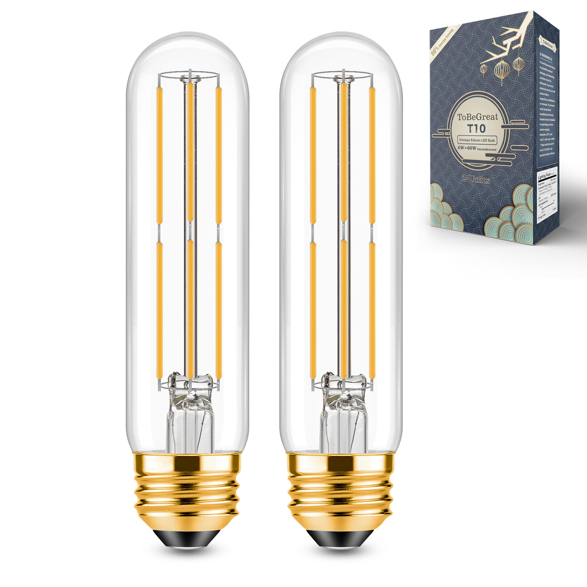 ToBeGreat T30 LED Light Bulbs 6 Watt Equivalent 60W E26 Tubular Bulbs T10 Edison LED Filament Bulb Warm — view 8
