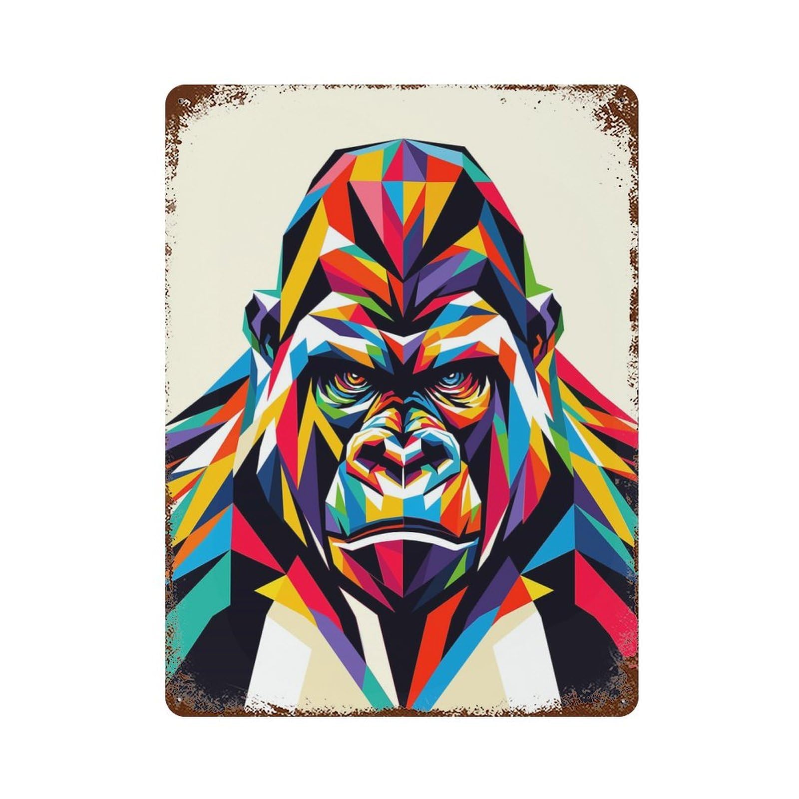 Rust Effect Gorilla Wpap Pop Art Rusty Metal Tin Sign 15.7"x11.8", Rustic Home Decor for Living Room, Hallway And Home Decor