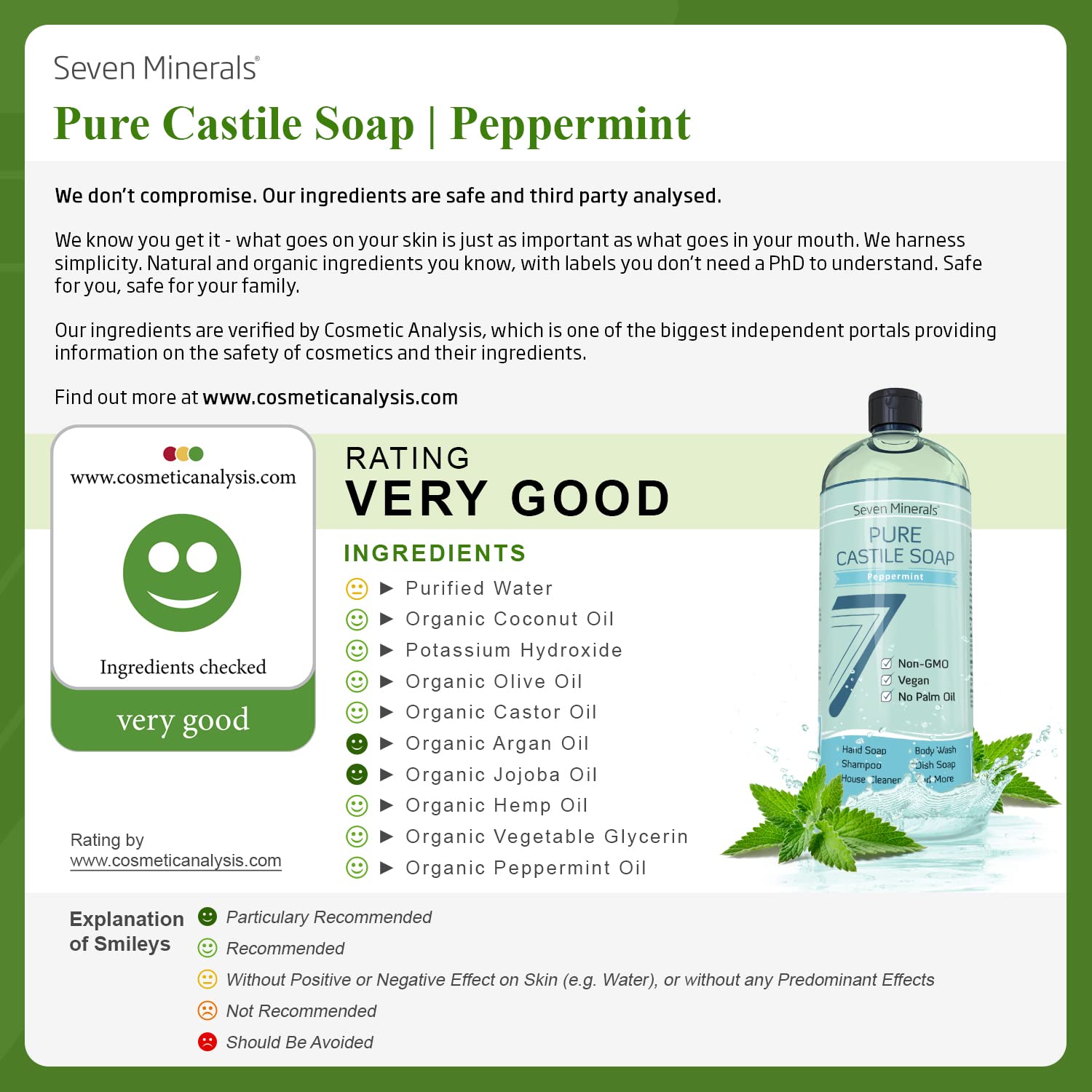 Pure Castile Soap, Peppermint - No Palm Oil, GMO-Free - Gentle Liquid Soap For Sensitive Skin & Baby Wash - All Natural Vegan Formula with Organic Carrier Oils (33.8 fl oz) - Image 3