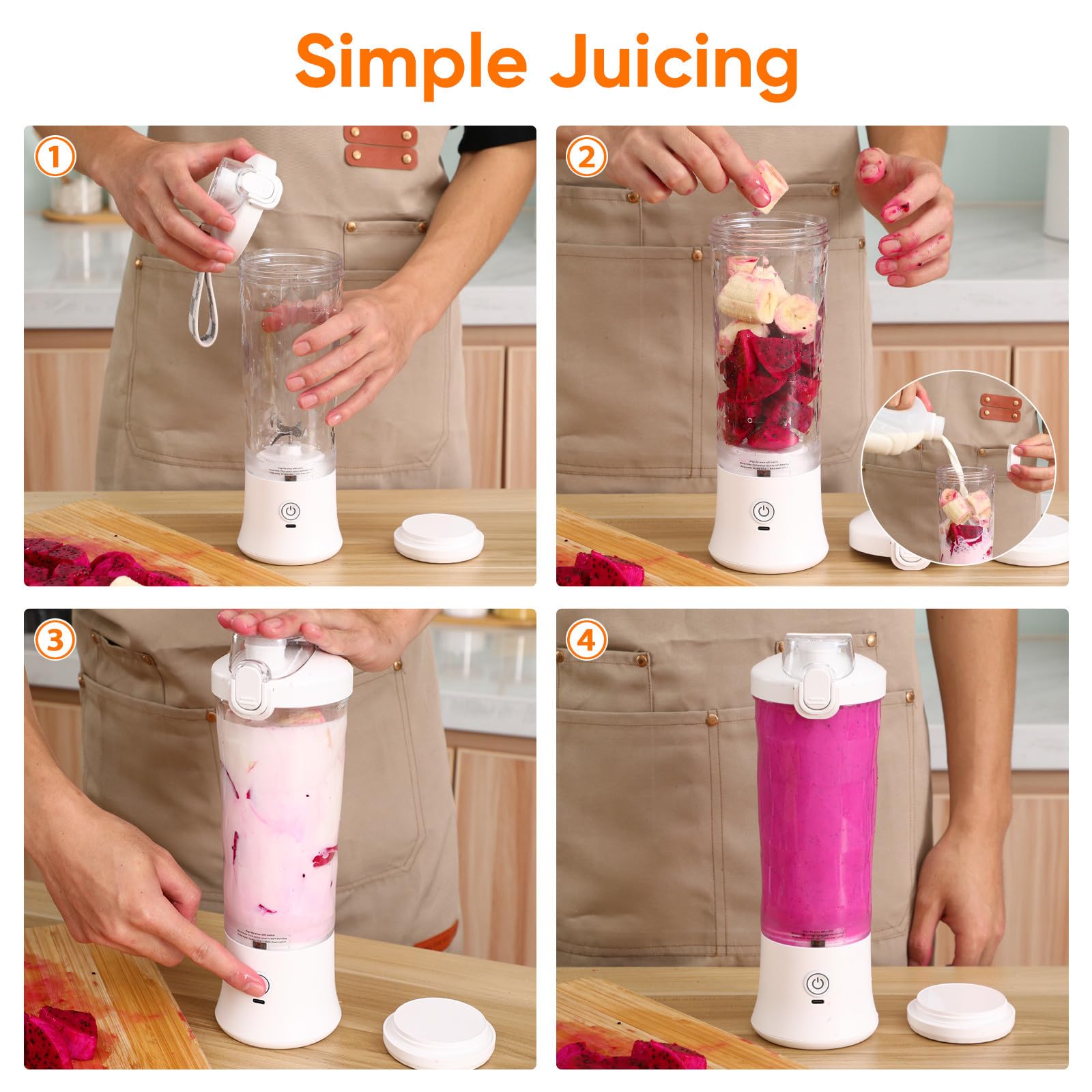 Uonlytech Tragbarer Wiederaufladbarer Entsafter 600ml mit PC Material Leicht und Modern für Frischen Saft Unterwegs und Einfache Bedienung