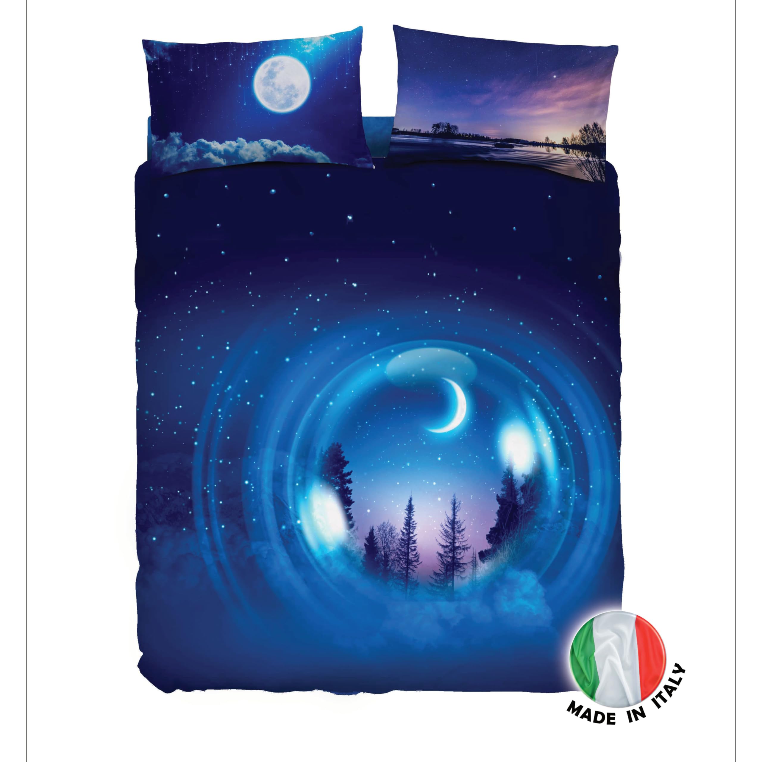 Bassetti Parure Copripiumino IMAGE Stampa Alta Definizione Made in ITALY stampa in digitale natura paesaggi 100% cotone(FAIRY NIGHT, MATRIMONIALE)