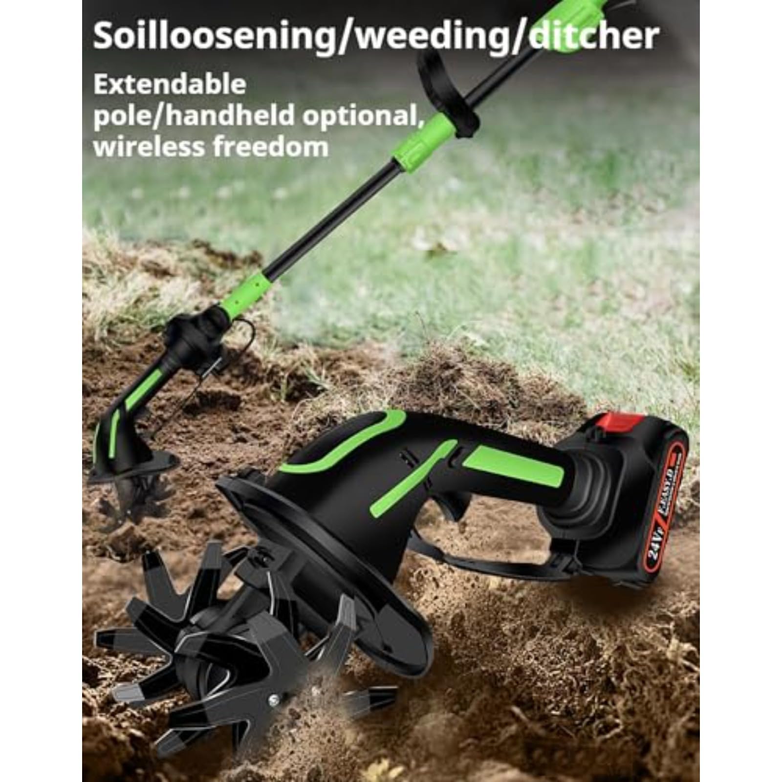Motoculteur et cultivateur sans Fil avec rallonge, cultivateur de Jardin électrique, 2 Batteries et 1 Chargeur, pour Le désherbage, l'ameublissement du Sol et l'entretien de la pelouse