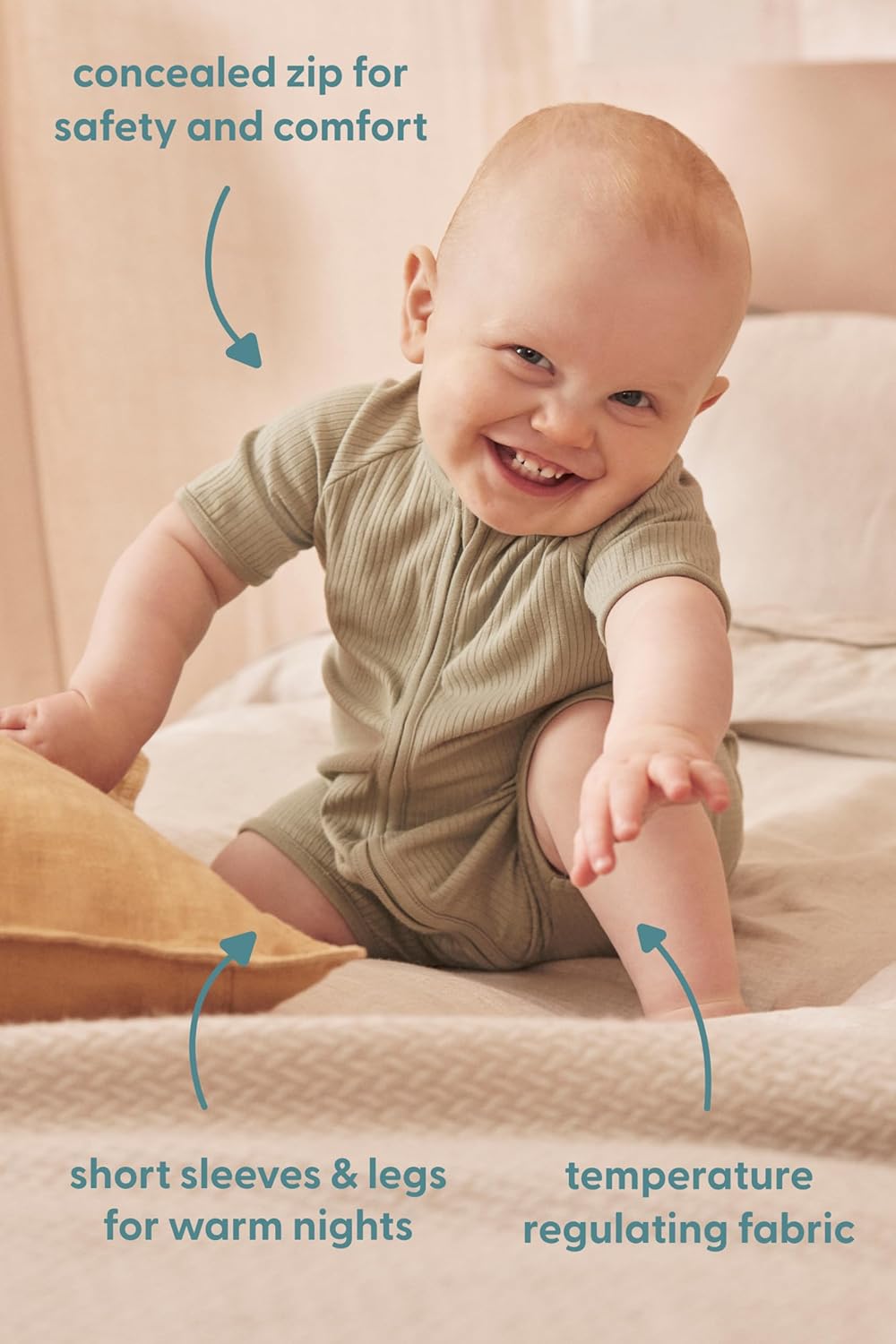 MORI Baby Unisex Ribbed Summer Zip-Up Romper - Viscose from Bamboo - Breathable Short Sleeve Pajama - Toddler Boys and Girls