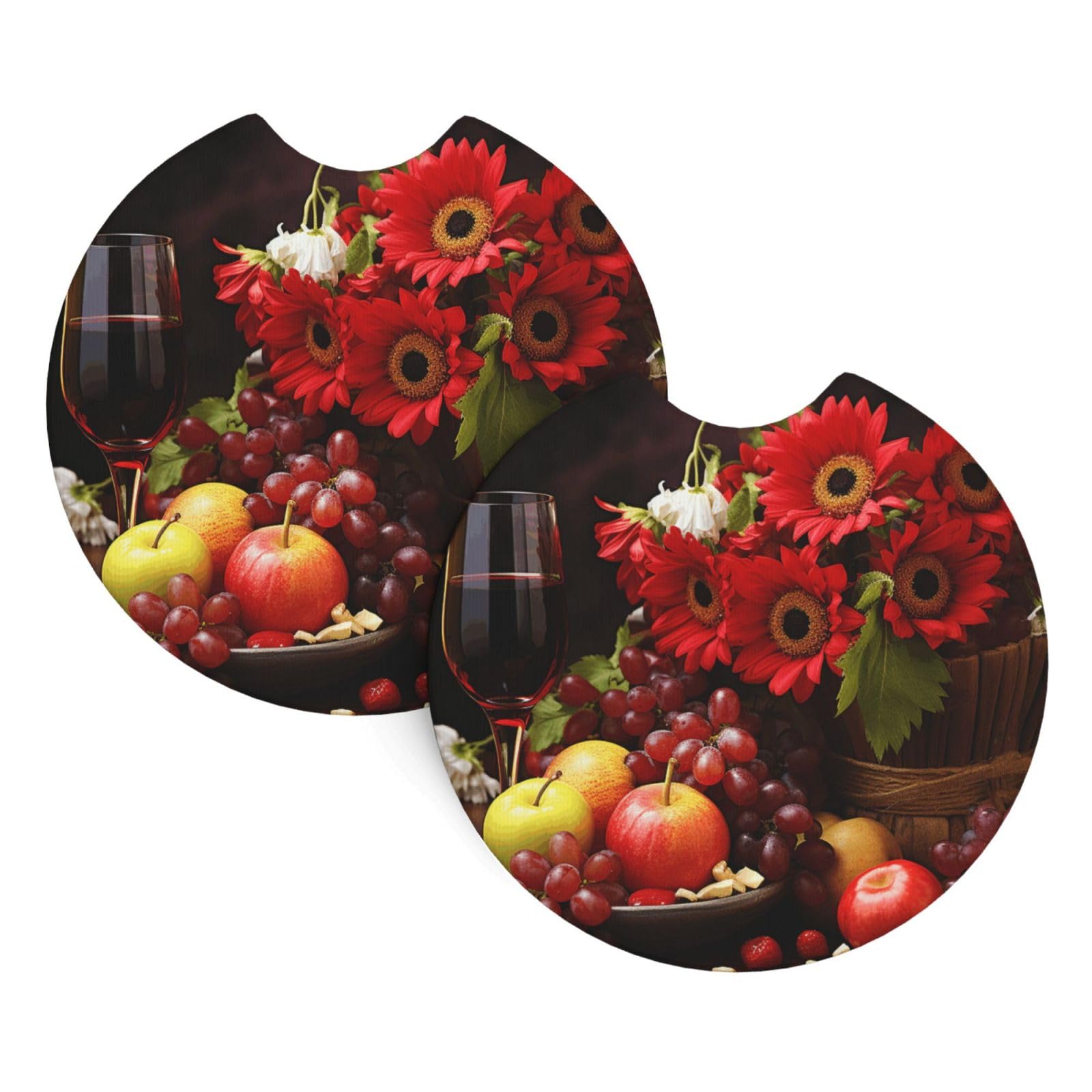 2 Pack Car Coaster for Cup Holders Red Wine Strawberry Flowers Car Cup Coaster 2.7" Neoprene Non-Slip Automotive Cup Mat Universal Auto Car Interior Accessories for Women Men Cup Pad