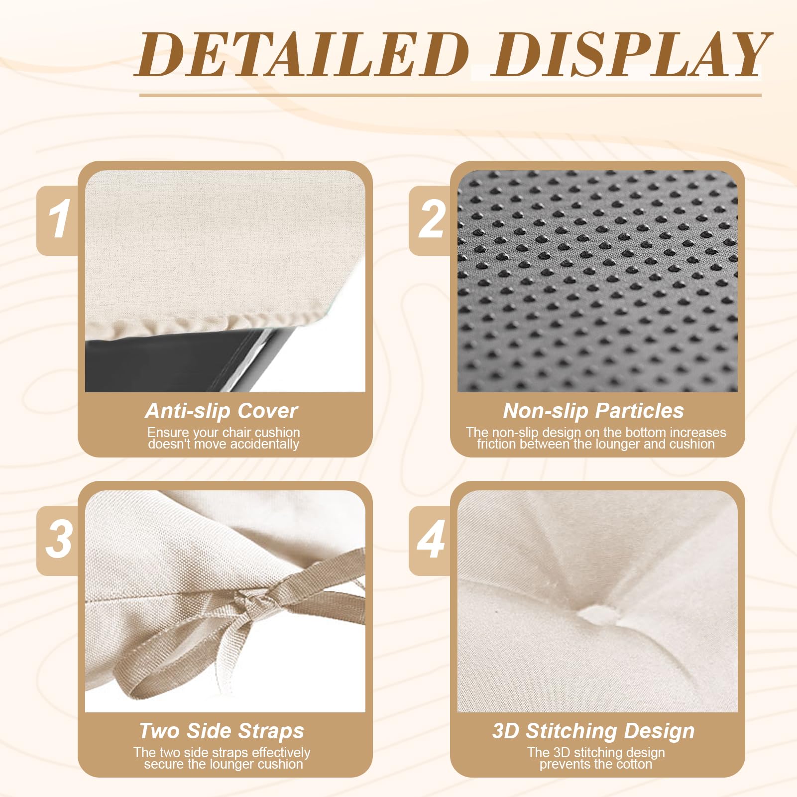 Outdoor Chaise Lounge Chair Cushion, 100% Waterproof Lounge Chair Cushions for Outdoor Furniture, 75.1 x 22.8 x 4.7 Inches Replacement Thickened Pool Lounges Chairs Cushions with Ties, Cream — view 4