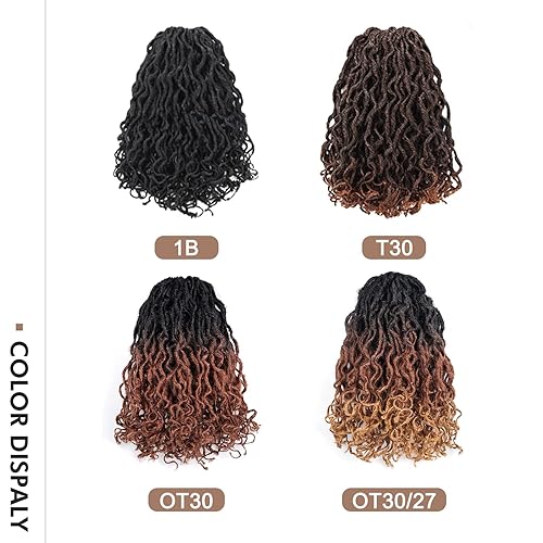 Miniatura 6 de ToyoTress Pelo de ganchillo de imitación boho  12 pulgadas, 8 paquetes de cabello bohemio negro natural con extremos rizados para mujeres negras,