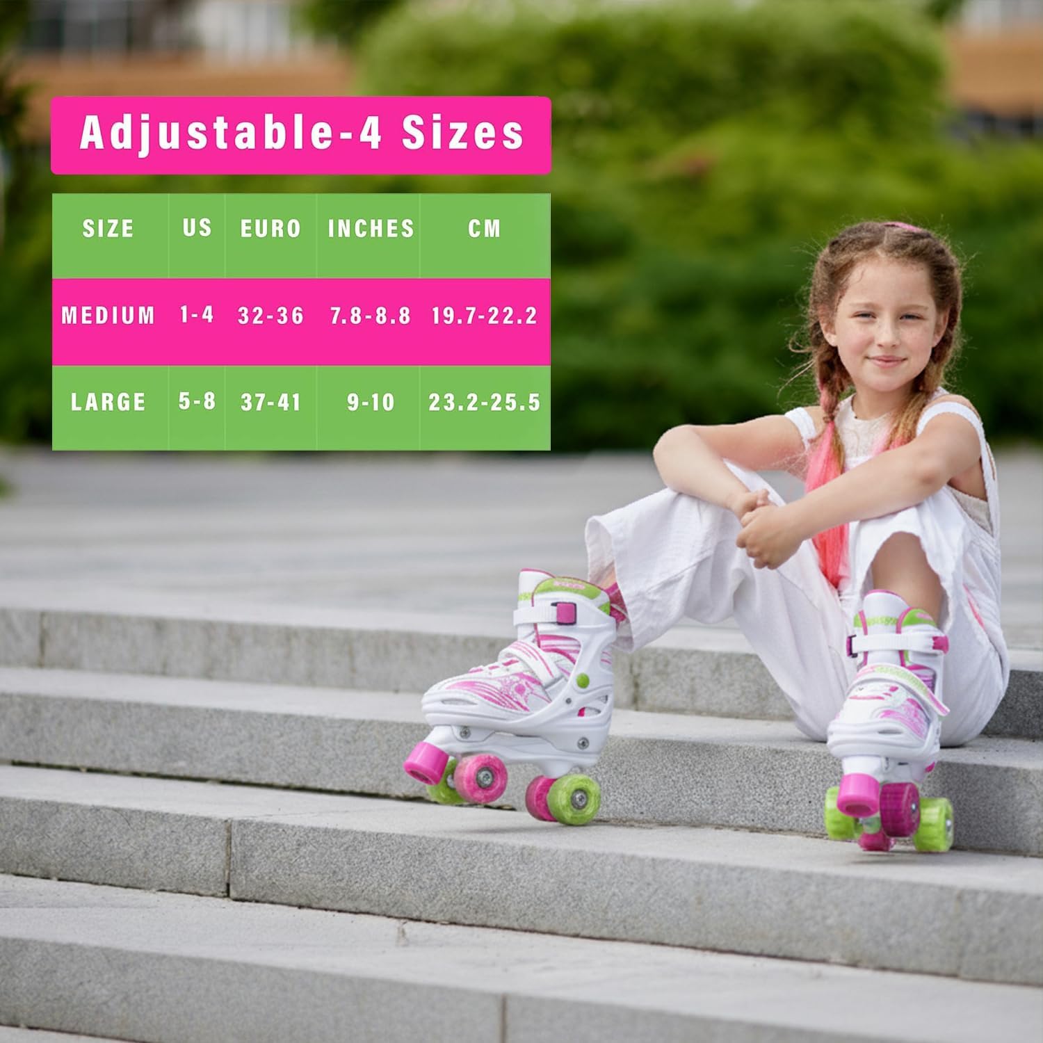 XinoSports Kids Adjustable Roller Skates for Girls & Boys with Light Up Wheels (Ages 5-20) – Roller Skates with Illuminating Wheels