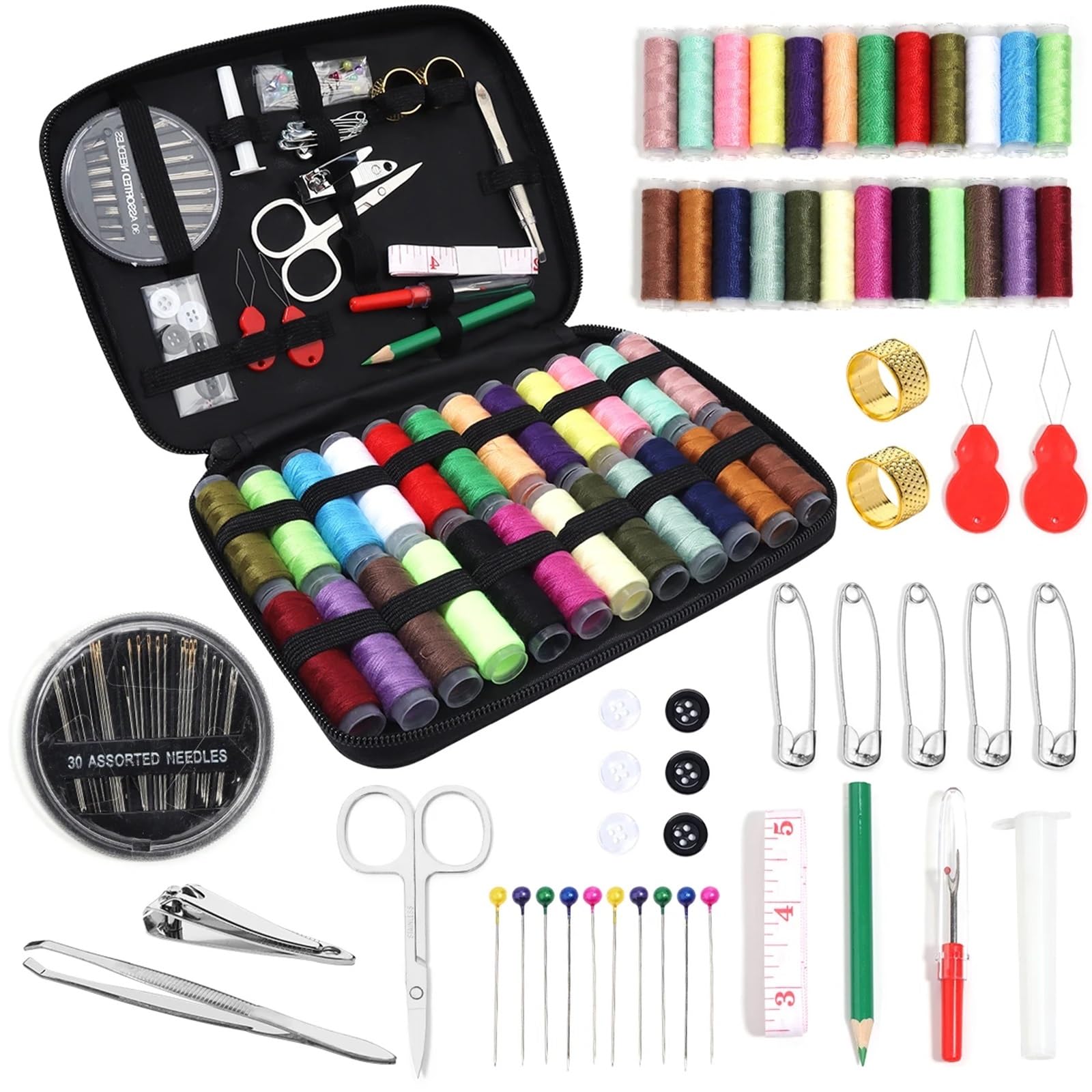 Sewing Kit Compact and Portable 1 Set Complete Sewing Kit with Threads Needles Scissors Tape Measure Buttons Portable Travel DIY Embroidery Handwork Tool(90pcs)