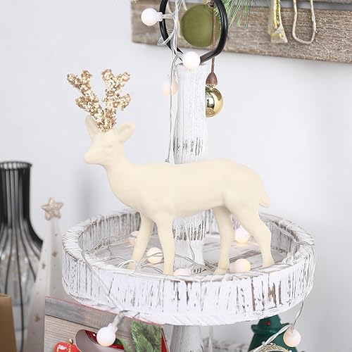 Miniatura 4 de SY Super Bang Decoraciones navideñas de reno de terciopelo, 2 piezas de estatua de ciervo flocado beige, decoración de mesa, para el hogar,