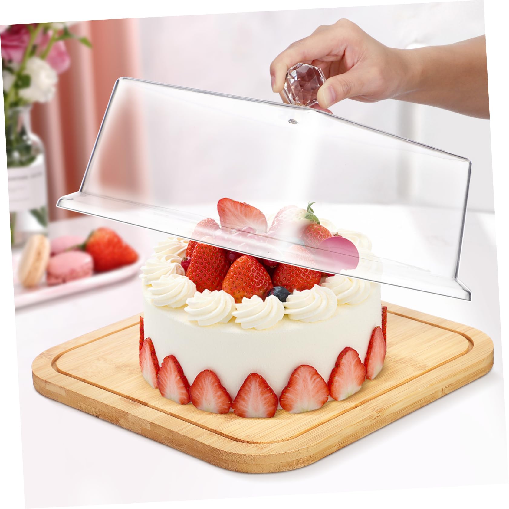 Cabilock Quadratische Kuchenform mit Deckel und Acryl Einfache Transparente Abdeckung Hochzeitstortenplatte für Stilvolle Tischpräsentation