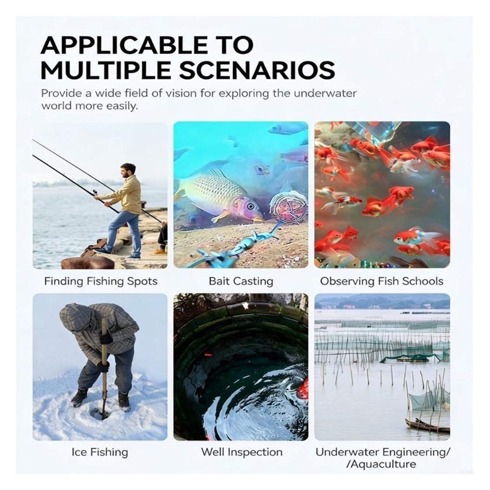 Caméra de pêche sous-Marine, Caméra de pêche sous-Marine étanche IP68 avec écran IPS for Une Observation Claire des Poissons
