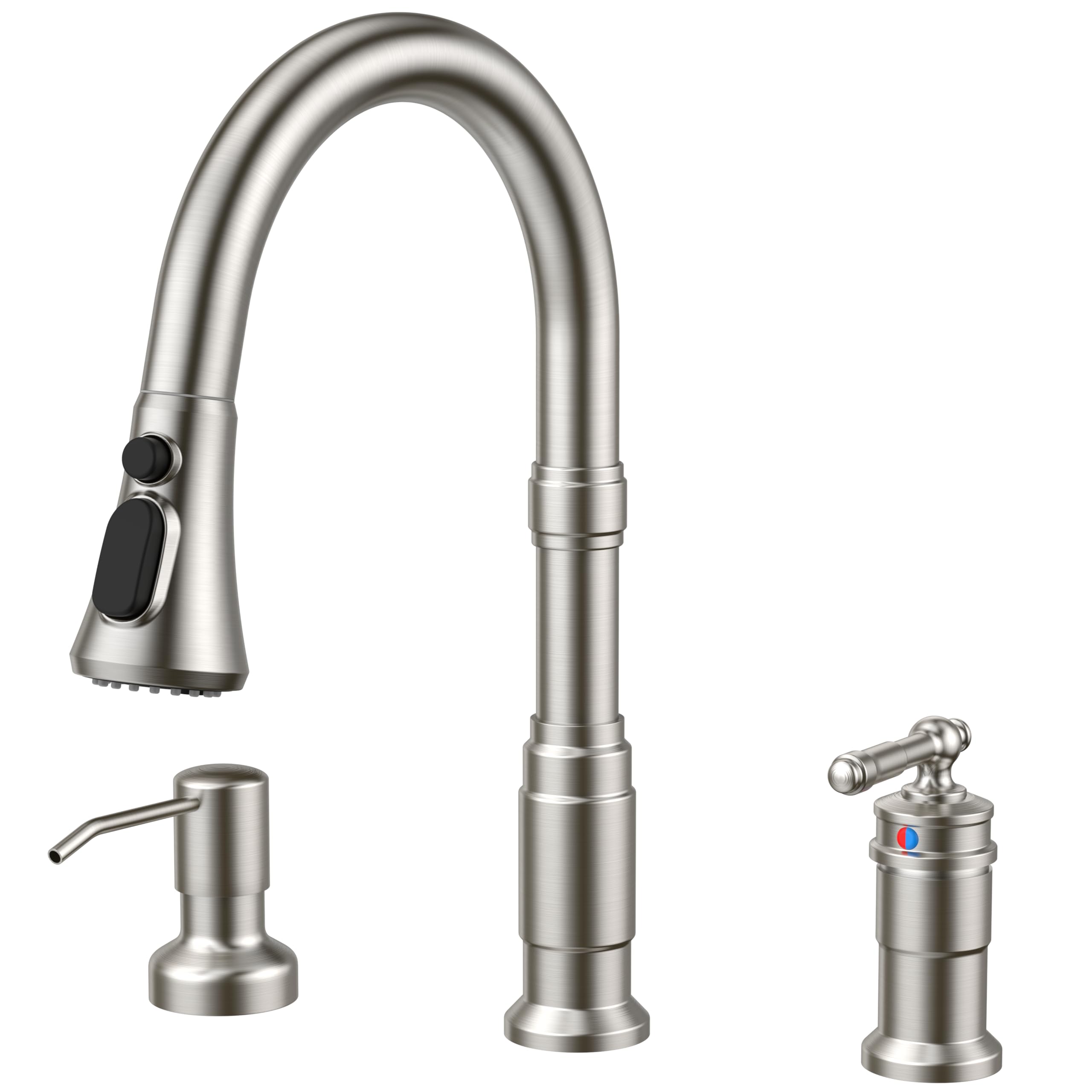 FORIOUS 3 Hole Kitchen Faucet with Soap Dispenser, Brushed Nickel