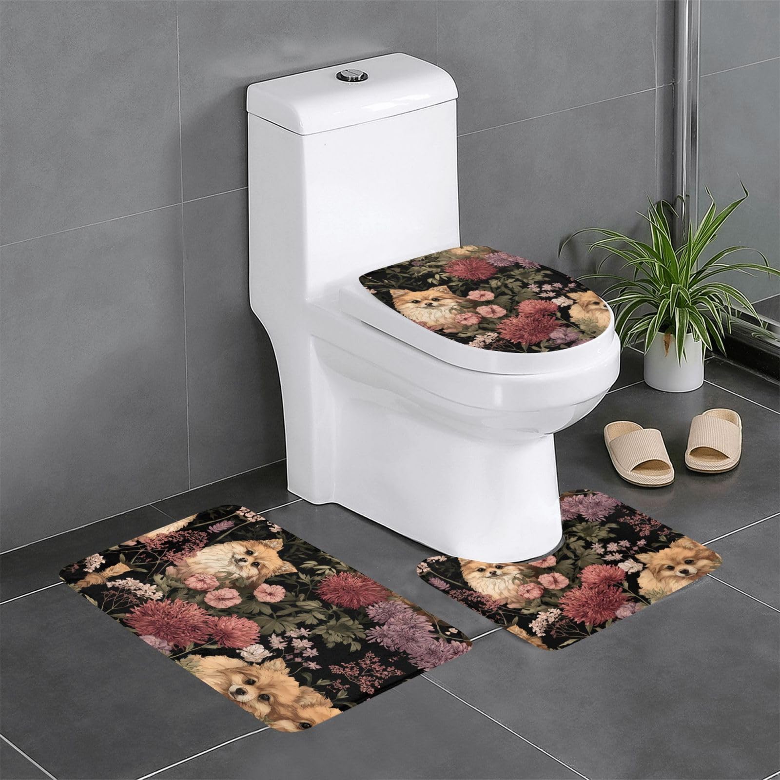 Tapis de salle de bain décor Poméranie pour meuble-lavabo et coin toilettes