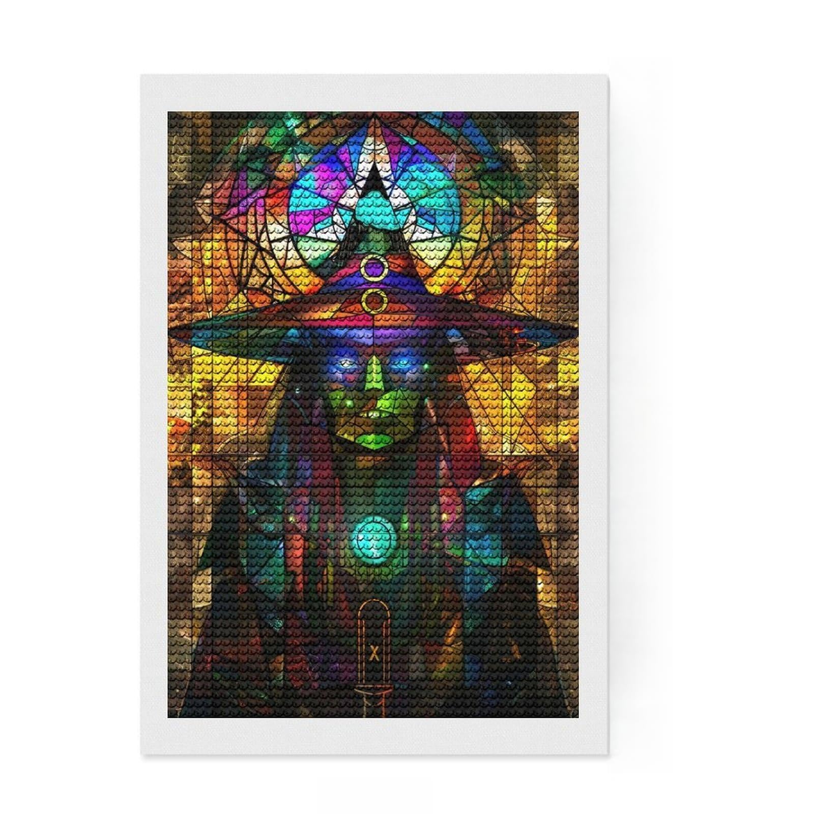 Junmoney Stained Glass Witch Diamond Painting Set 8"x12", for Women, Stress Relief Craft, Thoughtful Present, Aesthetic Room Decor