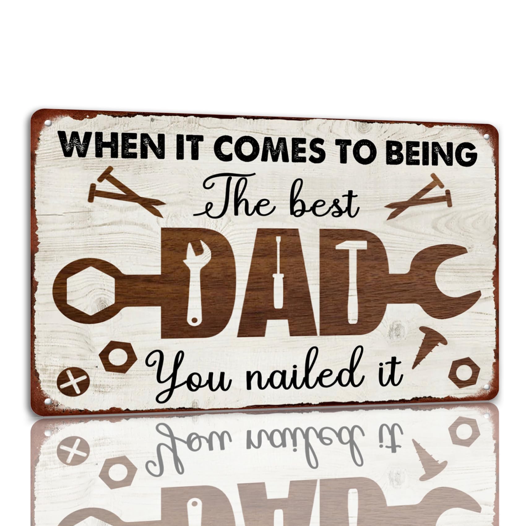 SMAZDFXX Dad Metal Sign Father's Day Tin Sign 'Best Dad' Wall Decor Hammer Theme Vintage Garage Decor Birthday 5.5"x8"