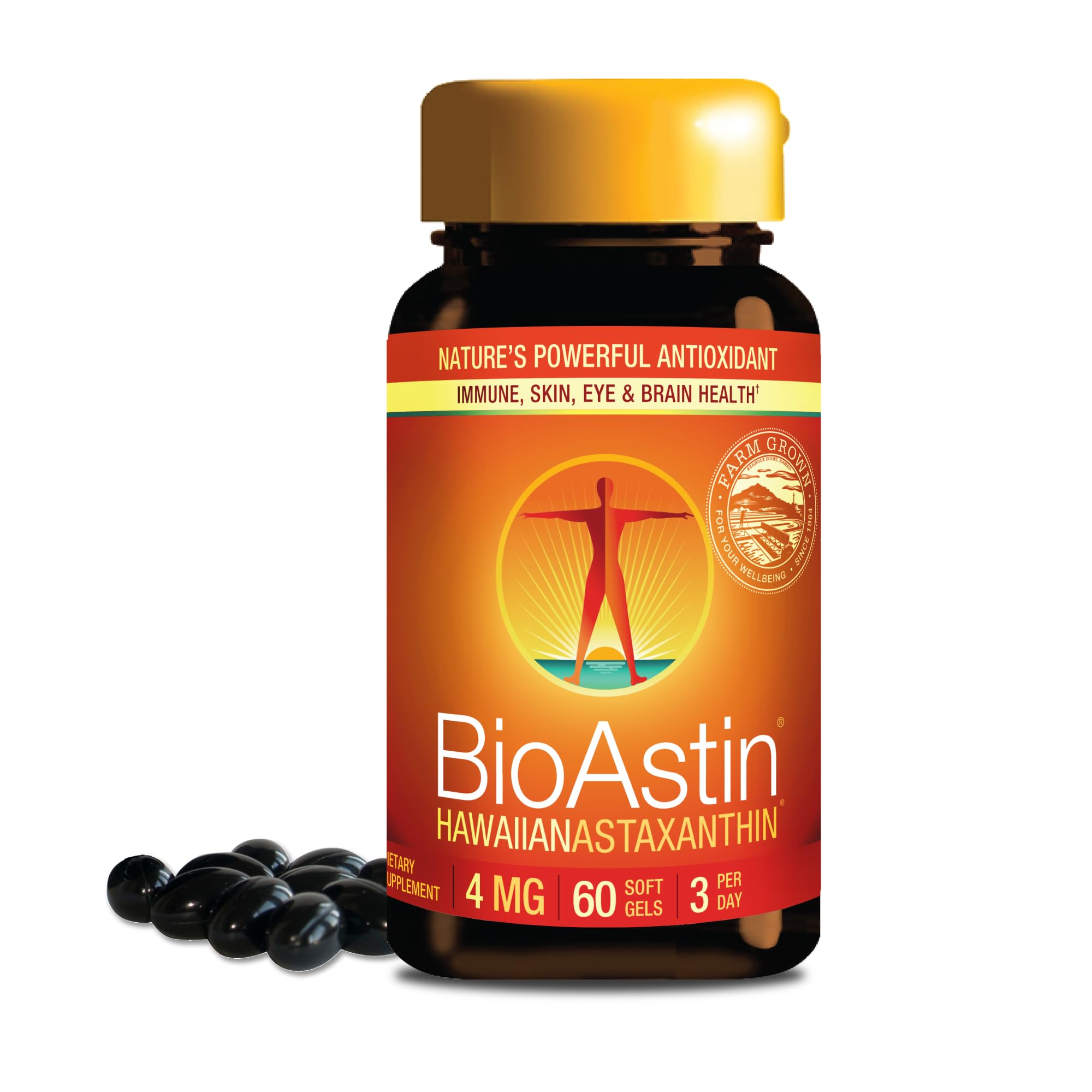 Nutrex Hawaii BioAstin Hawaiian Astaxanthin - 4mg, 60 Softgels - Farm-Direct Premium Antioxidant Supplement to Support Eye, Skin, Joint & Immune System Health - Non-GMO & Gluten-Free