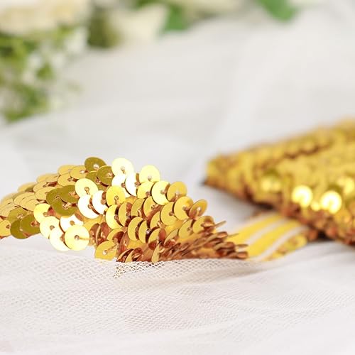 Miniatura 1 de Efavormart - Cinta elástica de lentejuelas doradas metálicas de 1 x 10 yardas, ribete de encaje elástico, tela brillante para manualidades