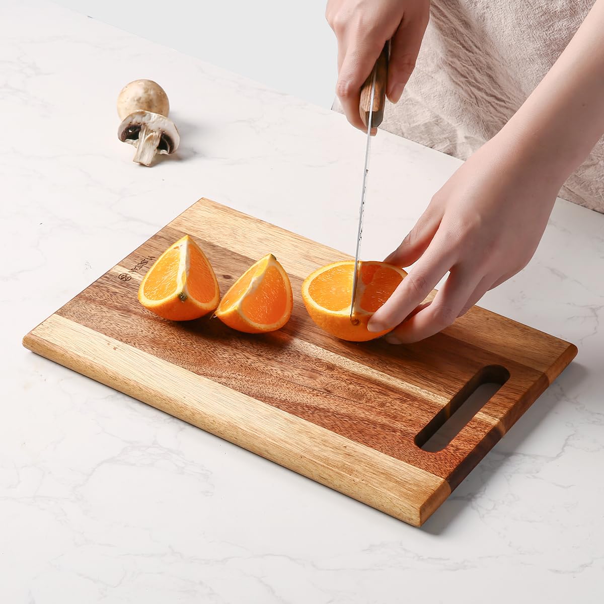 Set di 3 taglieri in legno di acacia per cucina, grande tagliere in legno con manico, tagliere spesso, vassoio in legno per carne, frutta, verdura e formaggio