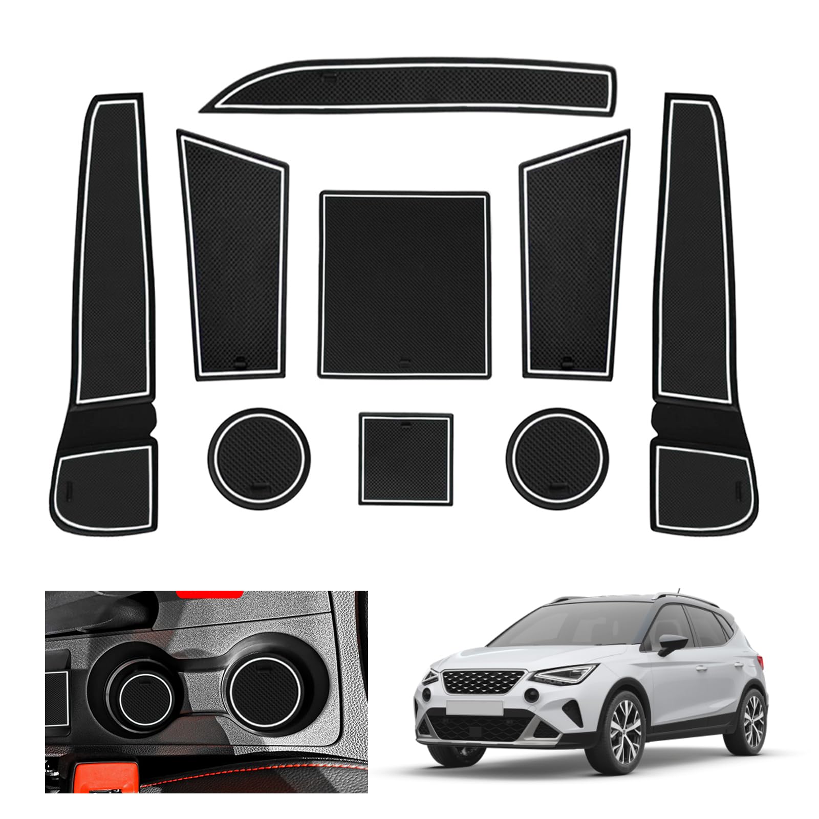 BIXUAN Smart1 2024 Antidérapants en Caoutchouc pour Console Centrale compatible avec Mercedes Benz Smart 1 2024 EV Pour Porte Gobelet électrique Smart#1 2023 2024 Antidérapant Rouge Lot de 15 tapis
