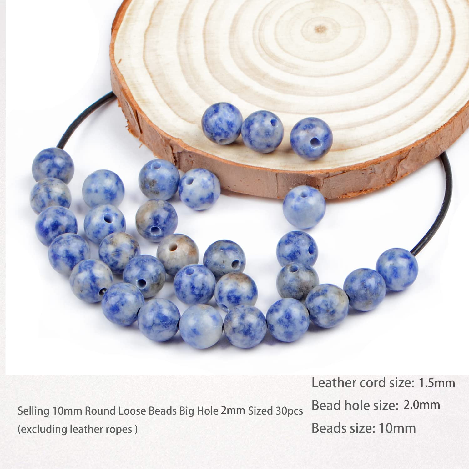 AD Beads 10mm Natural Gemstone Round Loose Beads - 30pcs, Large 2mm Hole, For Jewelry Making