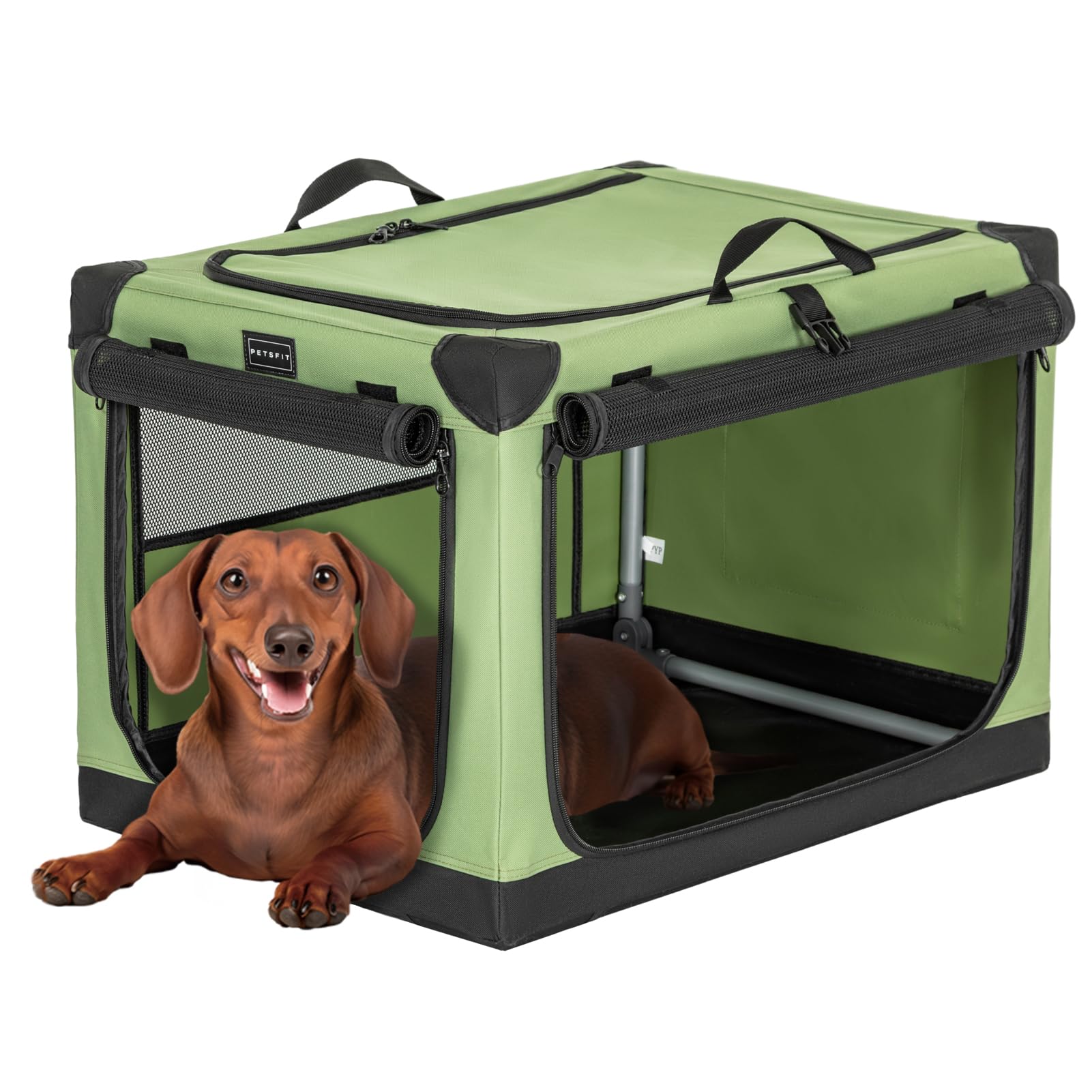 Image showcasing Snapklik.com : 24 Inch Soft Sided Dog Crate, Adjustable Fabric Cover By ...