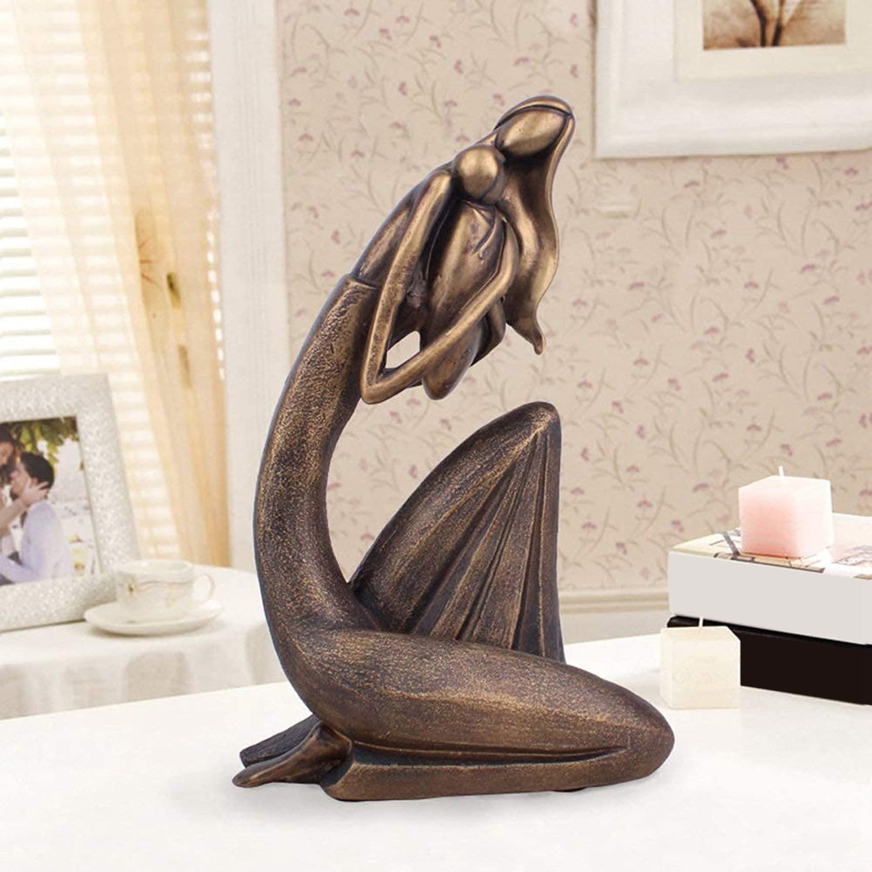 Mutter Und Kind Statue Bronze - Harz Skulptur Für Wohnzimmer Deko 25,5 Cm