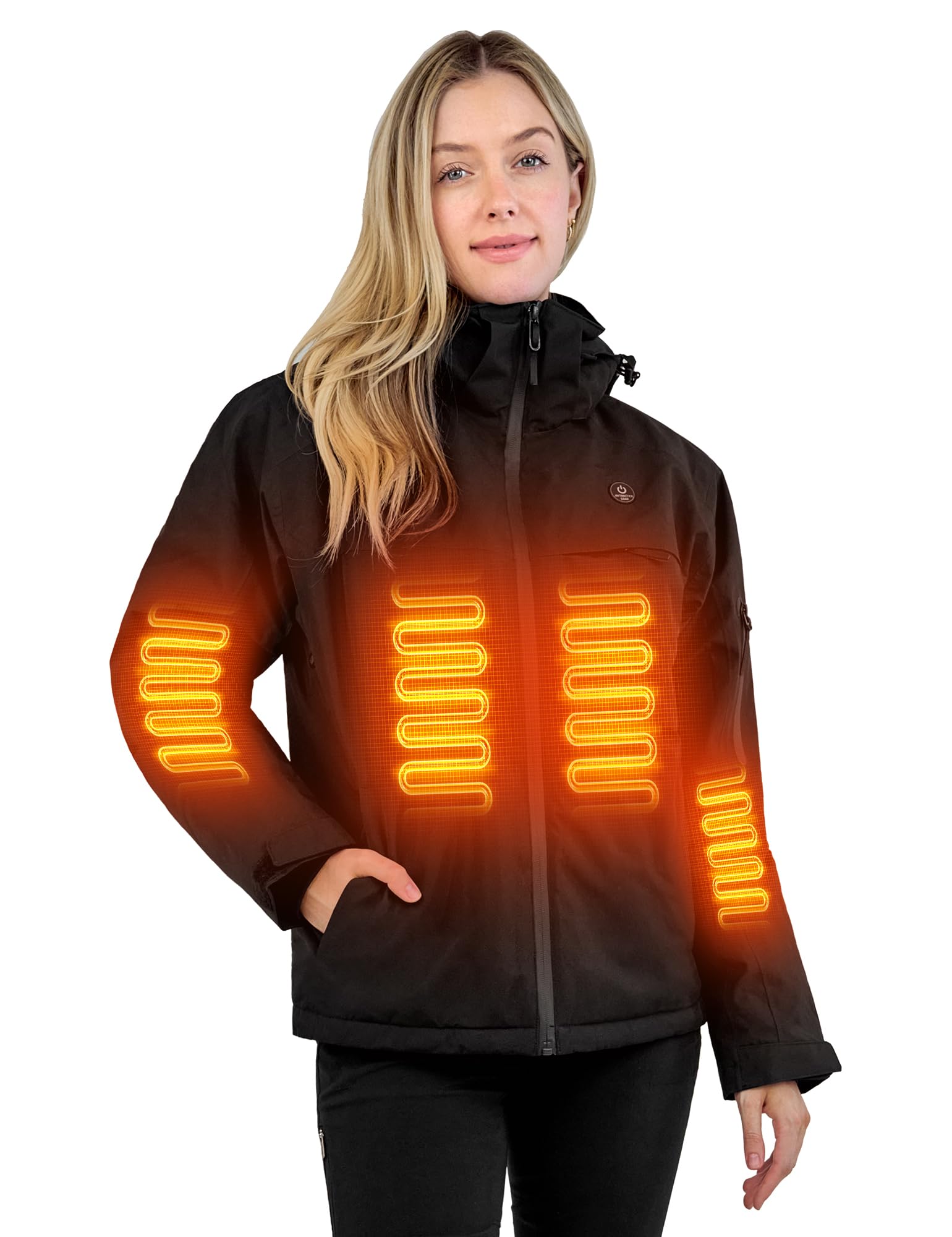 ANTARCTICA GEAR Heated Jacket, Ski Jacket Coat, With 12V/16000mAh Battery Pack, 5 Areas Heating Thicken Women Winter Coat